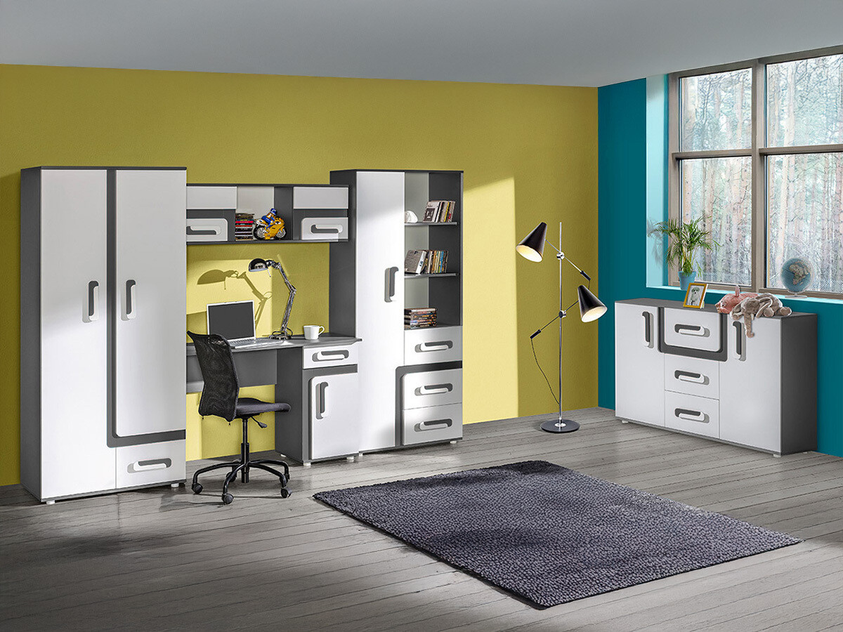 Bērnu istabas komplekts Aviseve 107 (Antracīts + Balts)