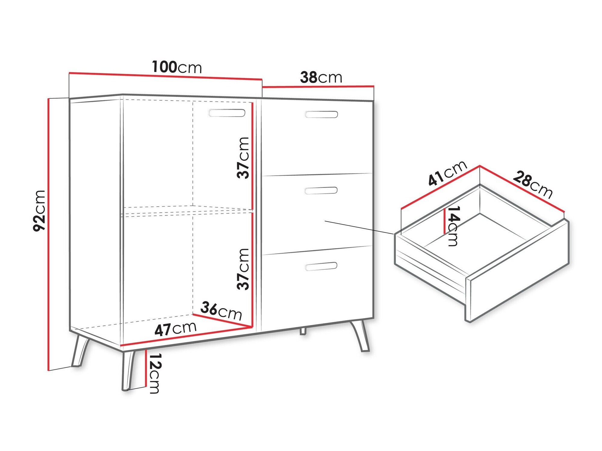 Kumode Comfivo Teslomo 108 (Balts + Glancēts balts)