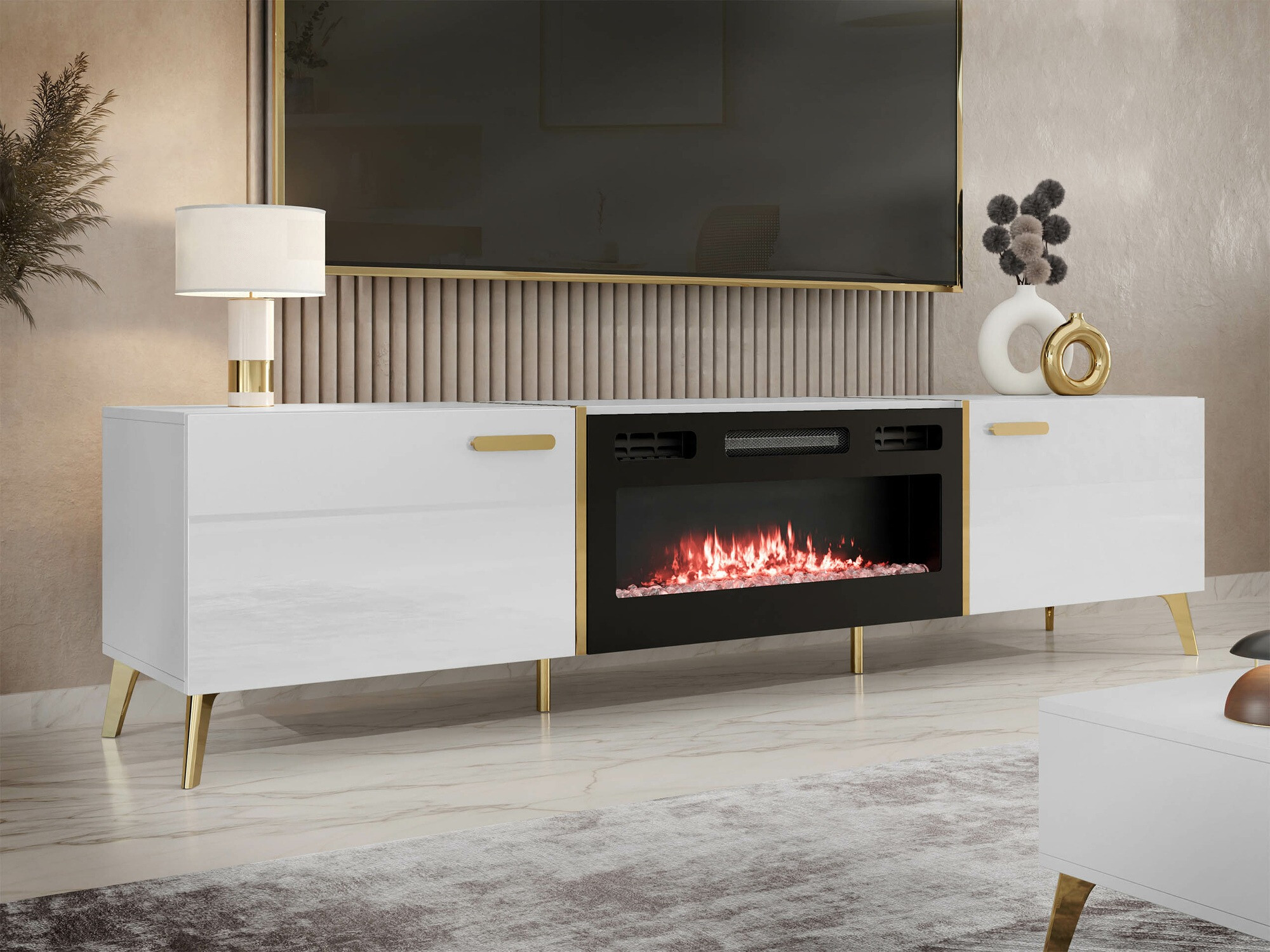 TV galds Comfivo Teslomo 112 (Balts + Glancēts balts)