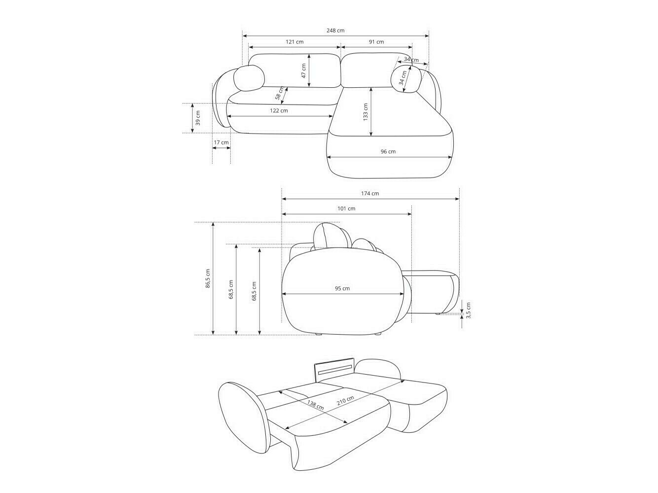 Угловой диван Kingston 140 (Aragon 83)