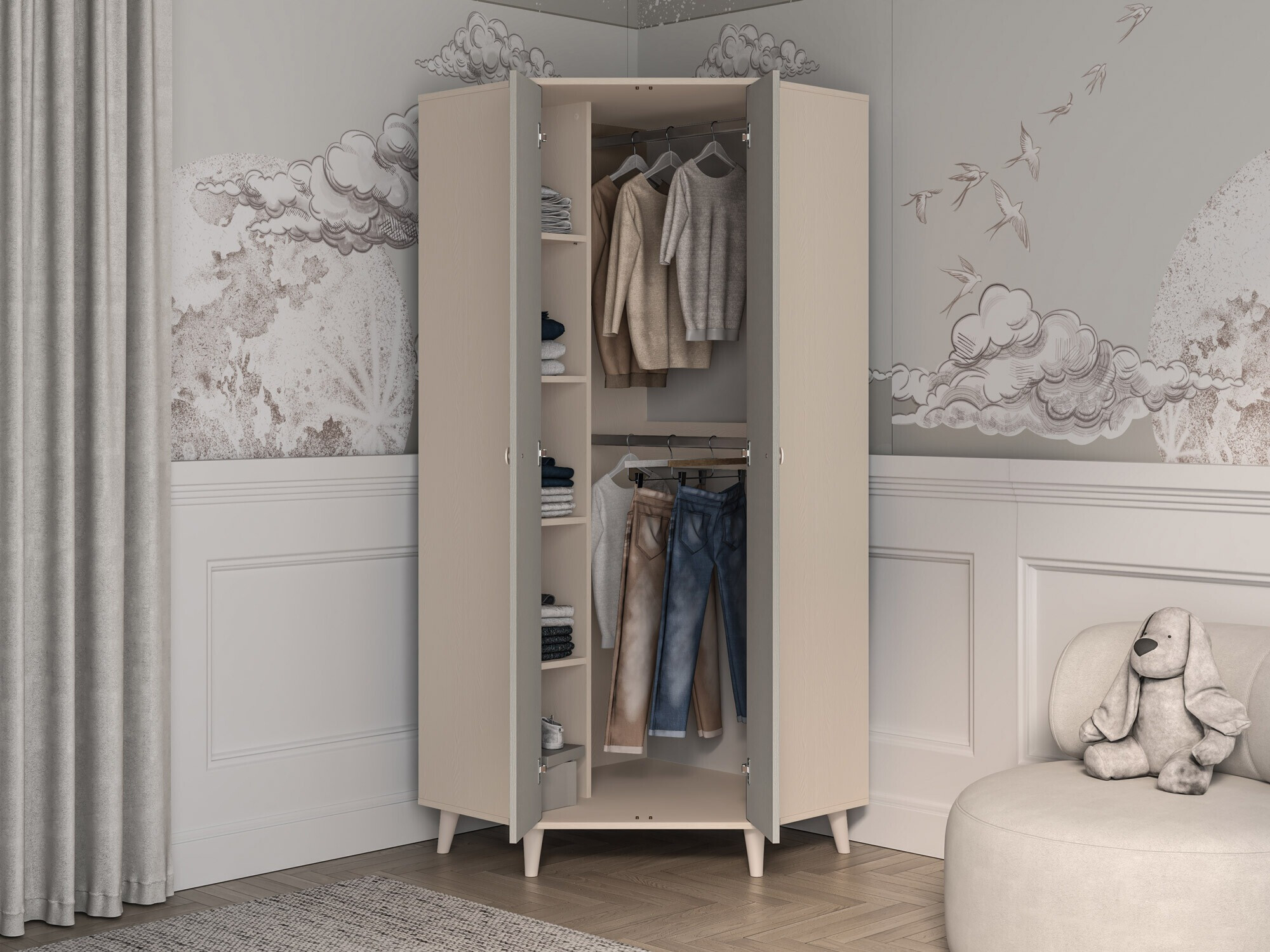 Stūra skapis Tortoli 100 (Pelēks)