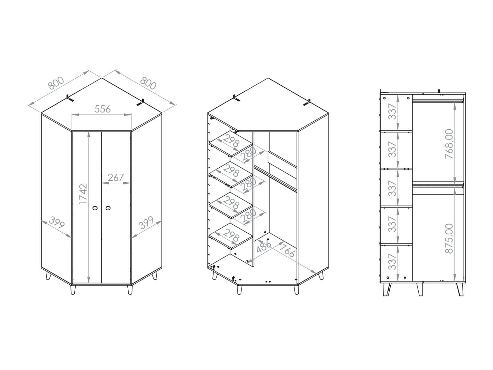 Stūra skapis Tortoli 100 (Tumši rozā)