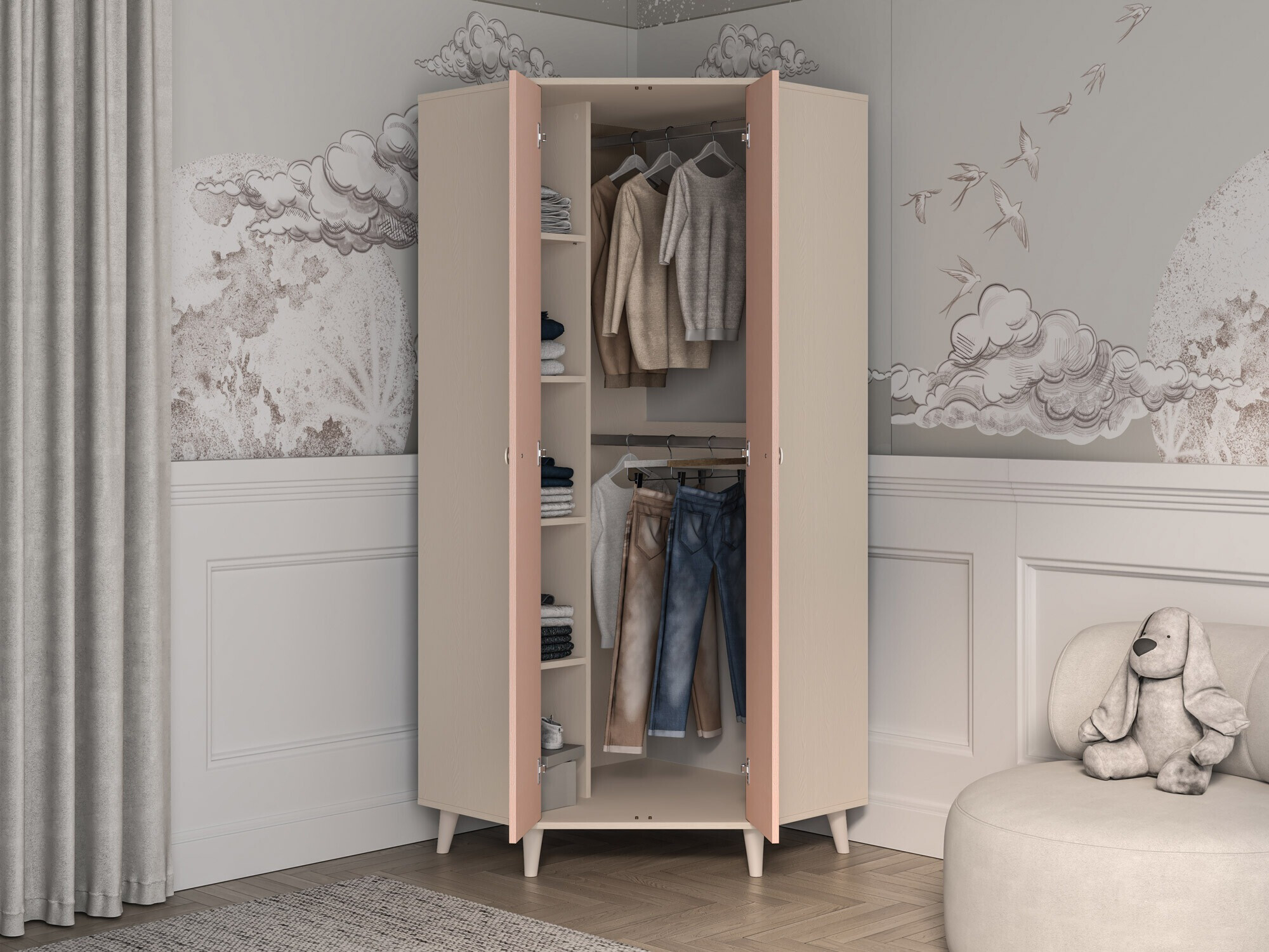 Угловой шкаф Tortoli 100 (Розовый)