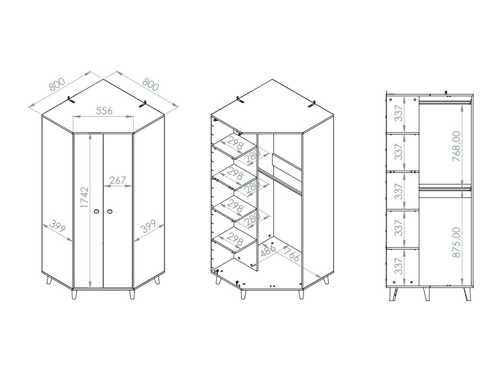 Угловой шкаф Tortoli 100 (Серый)