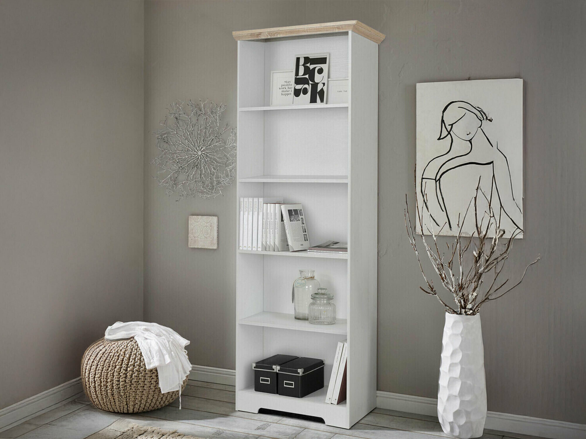 Стеллаж Odemela 101 (Белый + Светлый дуб)