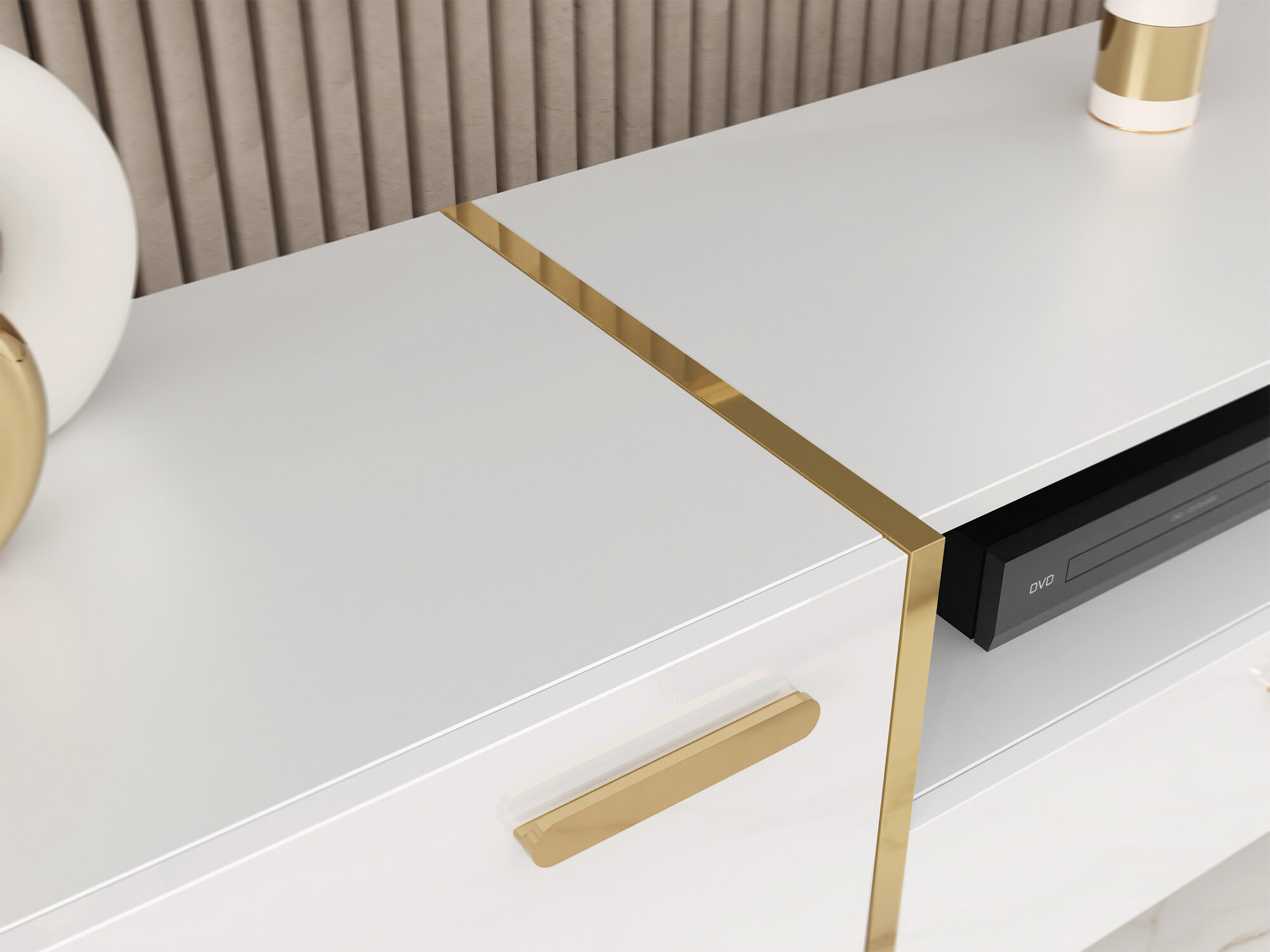 TV galds Comfivo Teslomo 112 (Balts + Glancēts balts)