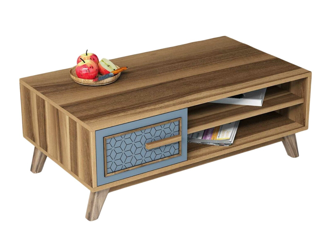 Žurnālu galdiņš Kailua 1274 (Zils + Riekstkoks)