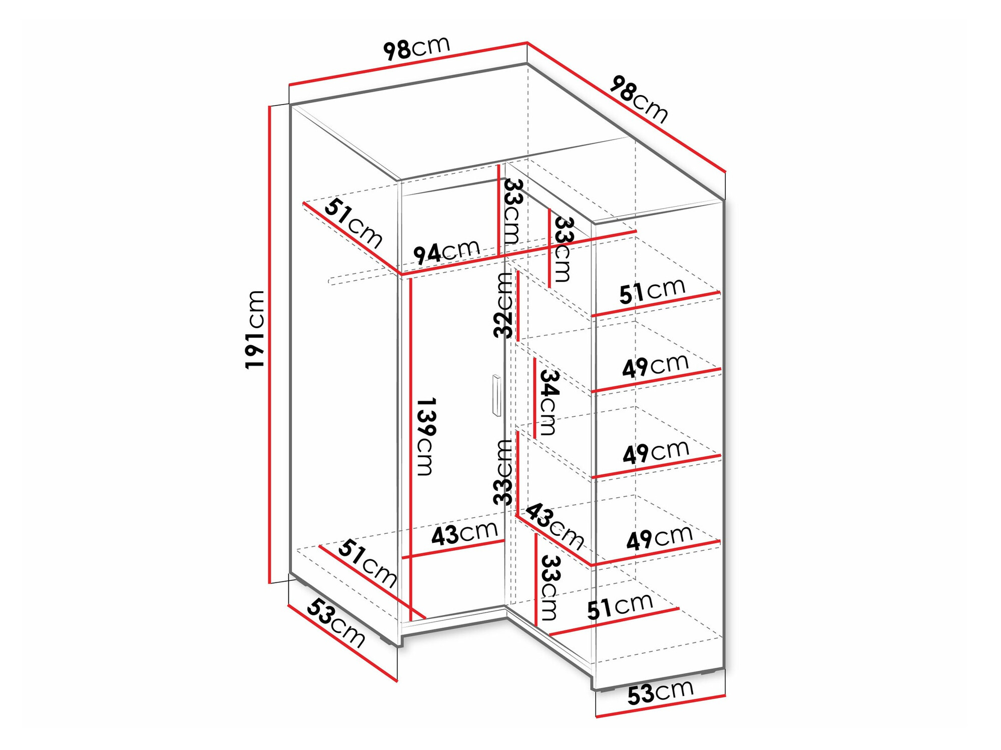 Stūra skapis Novduni 116 (Balts)
