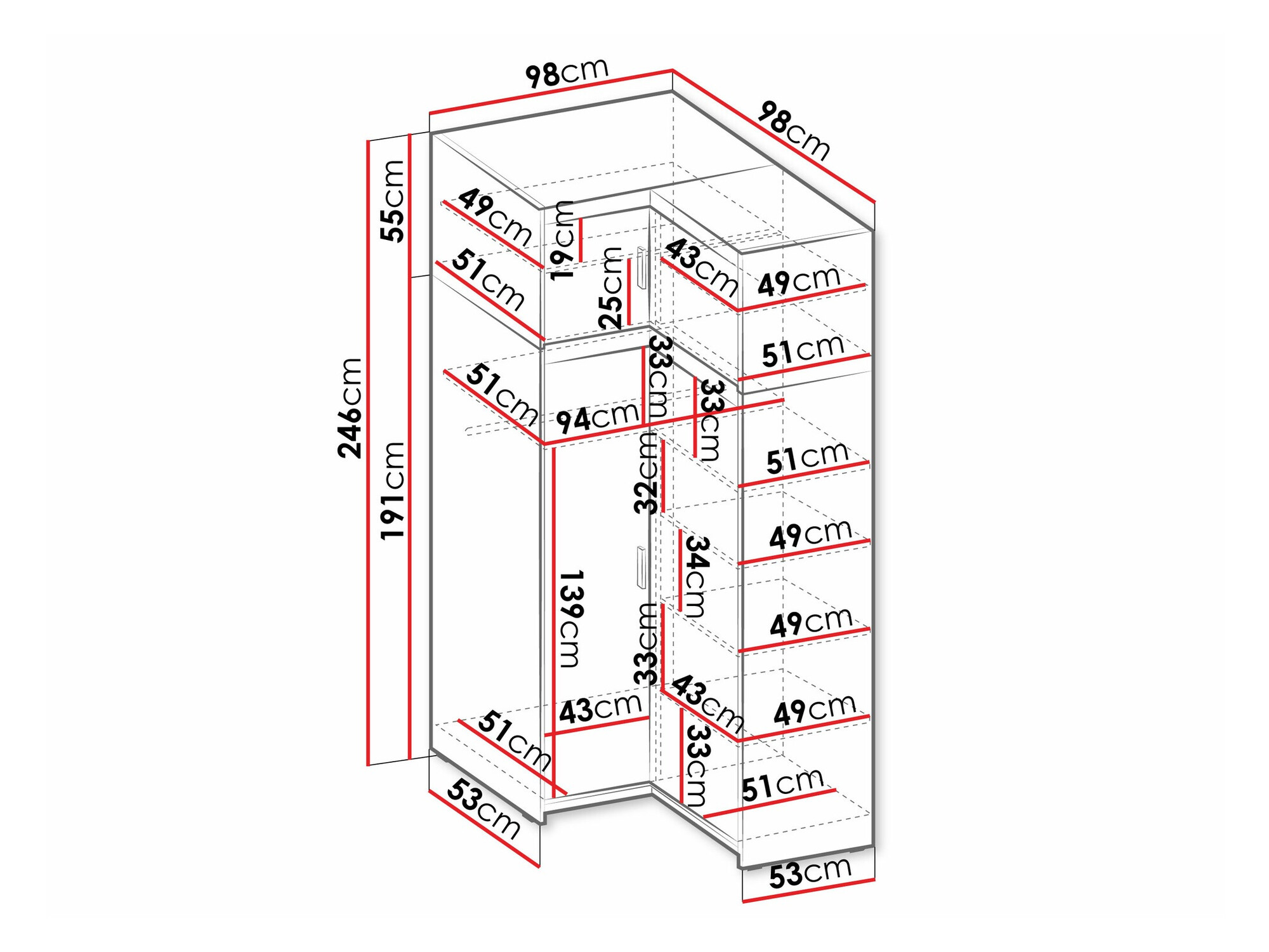 Stūra skapis Novduni 121 (Balts)