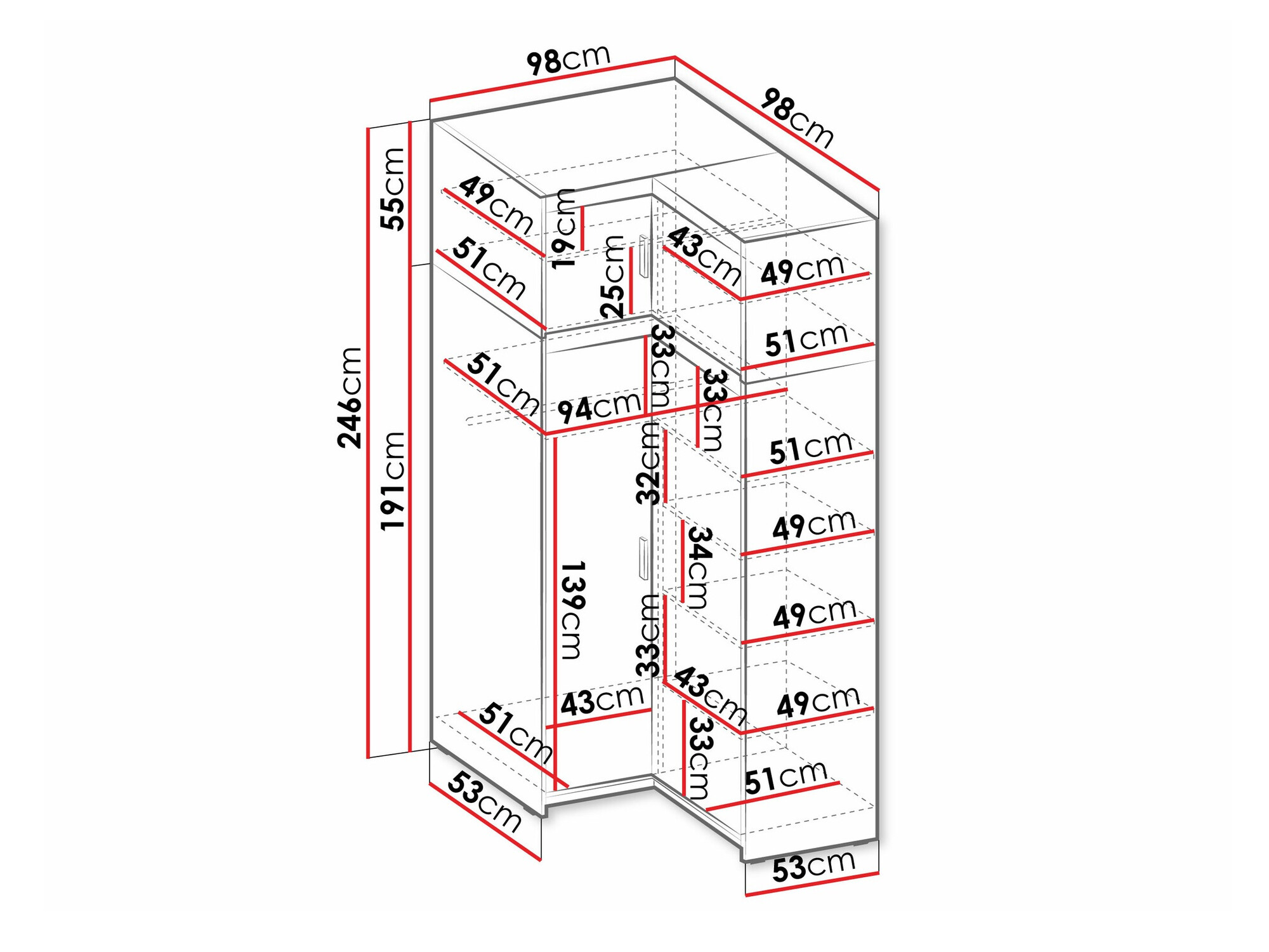 Stūra skapis Novduni 121 (Lefkas ozols)