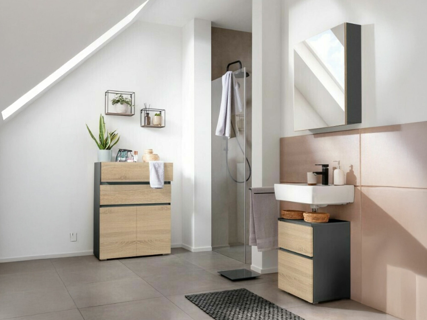 Vannas komplekts Soncamu 112 (Antracīts + Ozols)