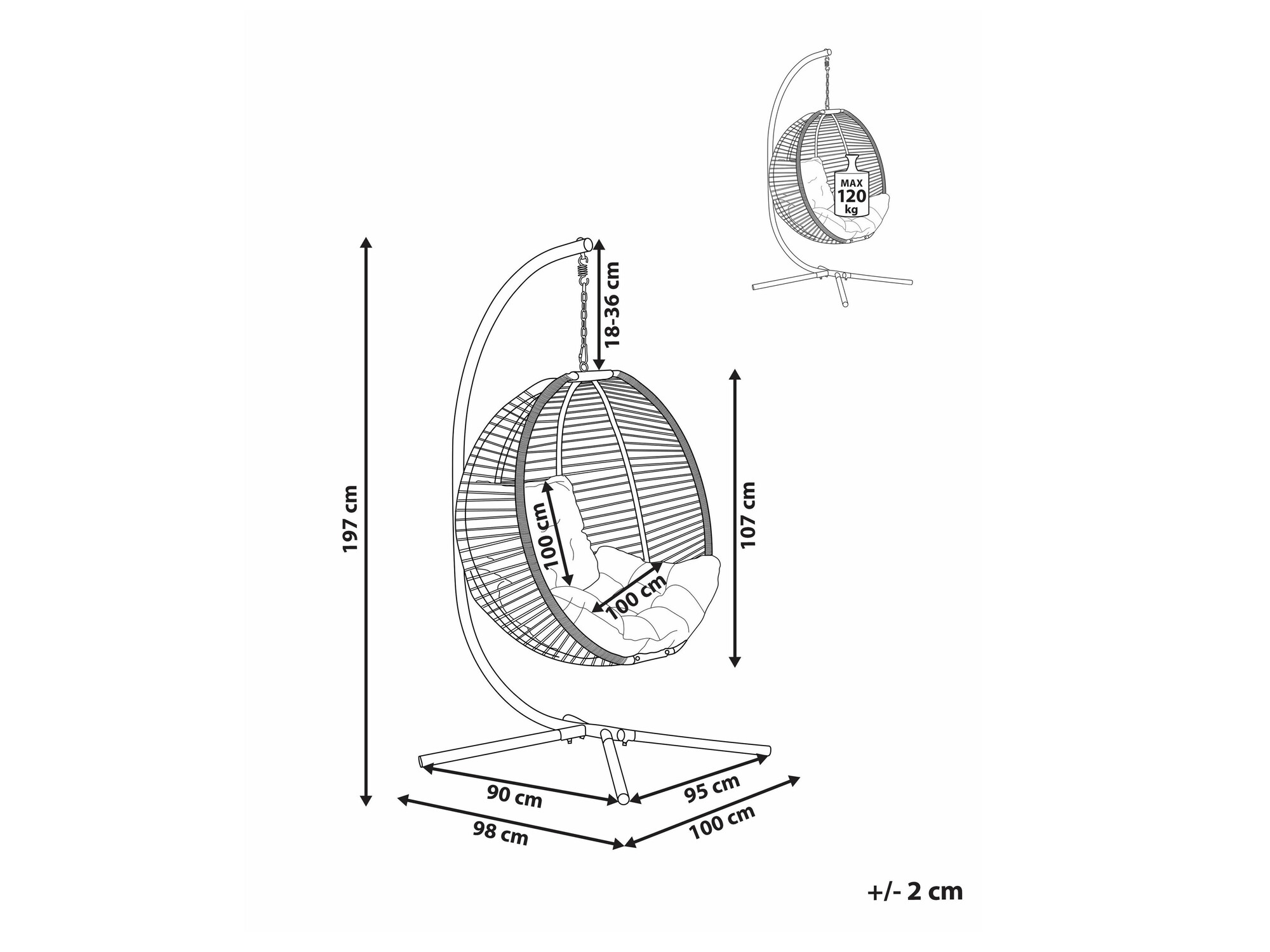 Piekaramais krēsls Berwyn 2502 (Balts + Pelēks)