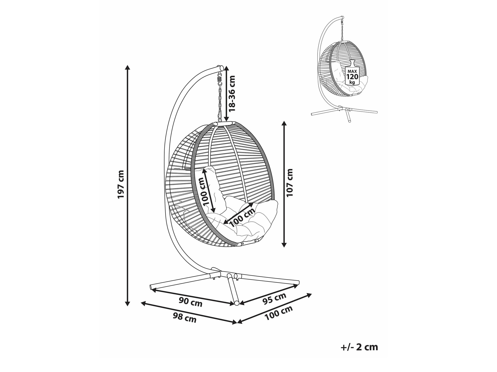 Piekaramais krēsls Berwyn 2502 (Bēšs + Balts)