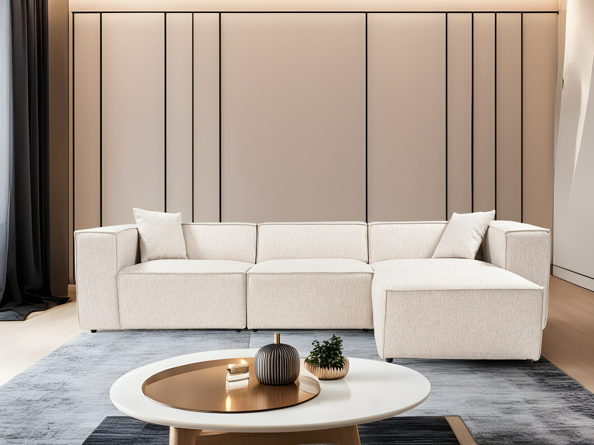 Moduļu stūra dīvāns Fivsoi 102 (Gaiši brūns)