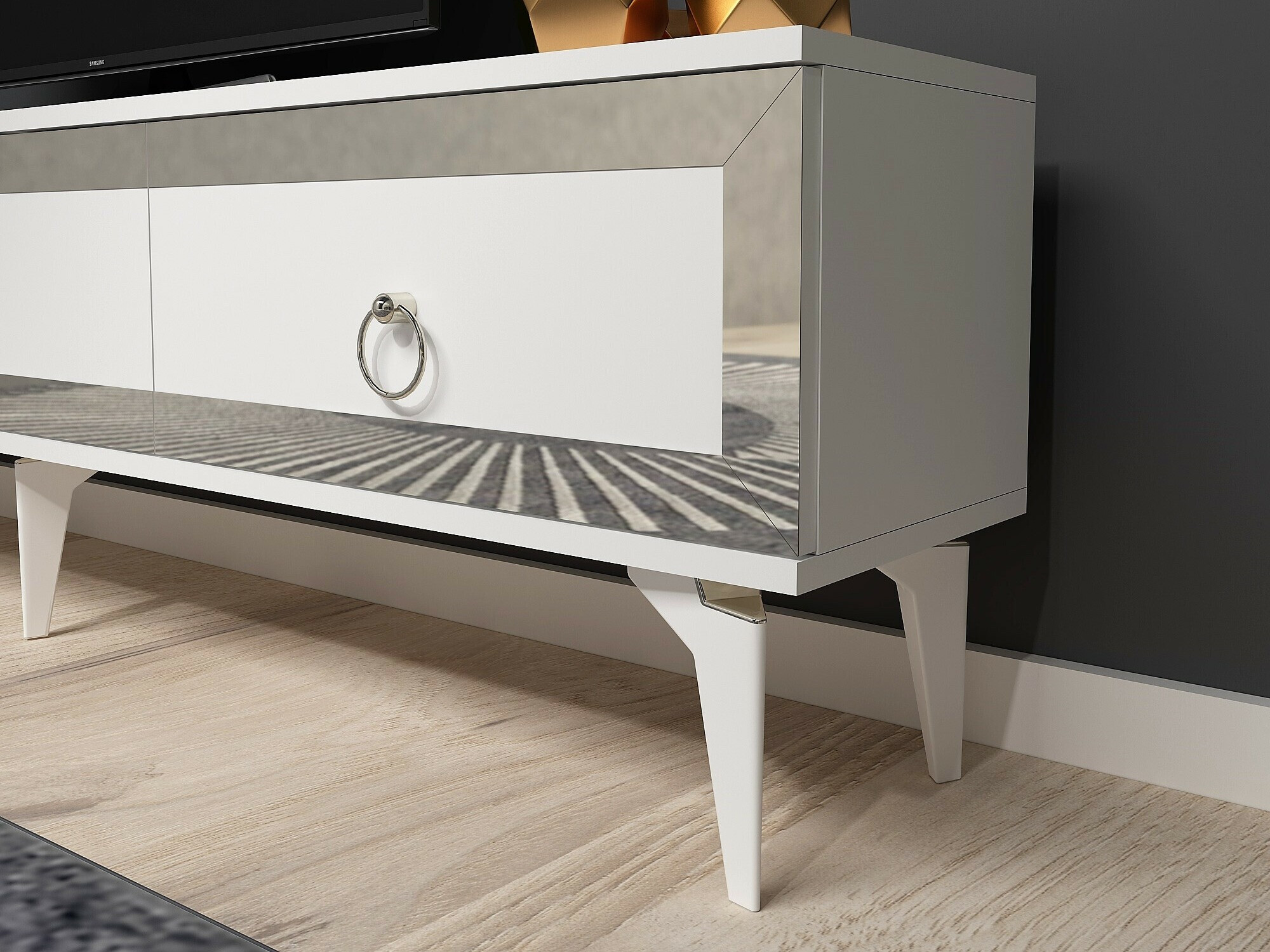 ТВ тумба Asheboro 168 (Белый + Серебряный)