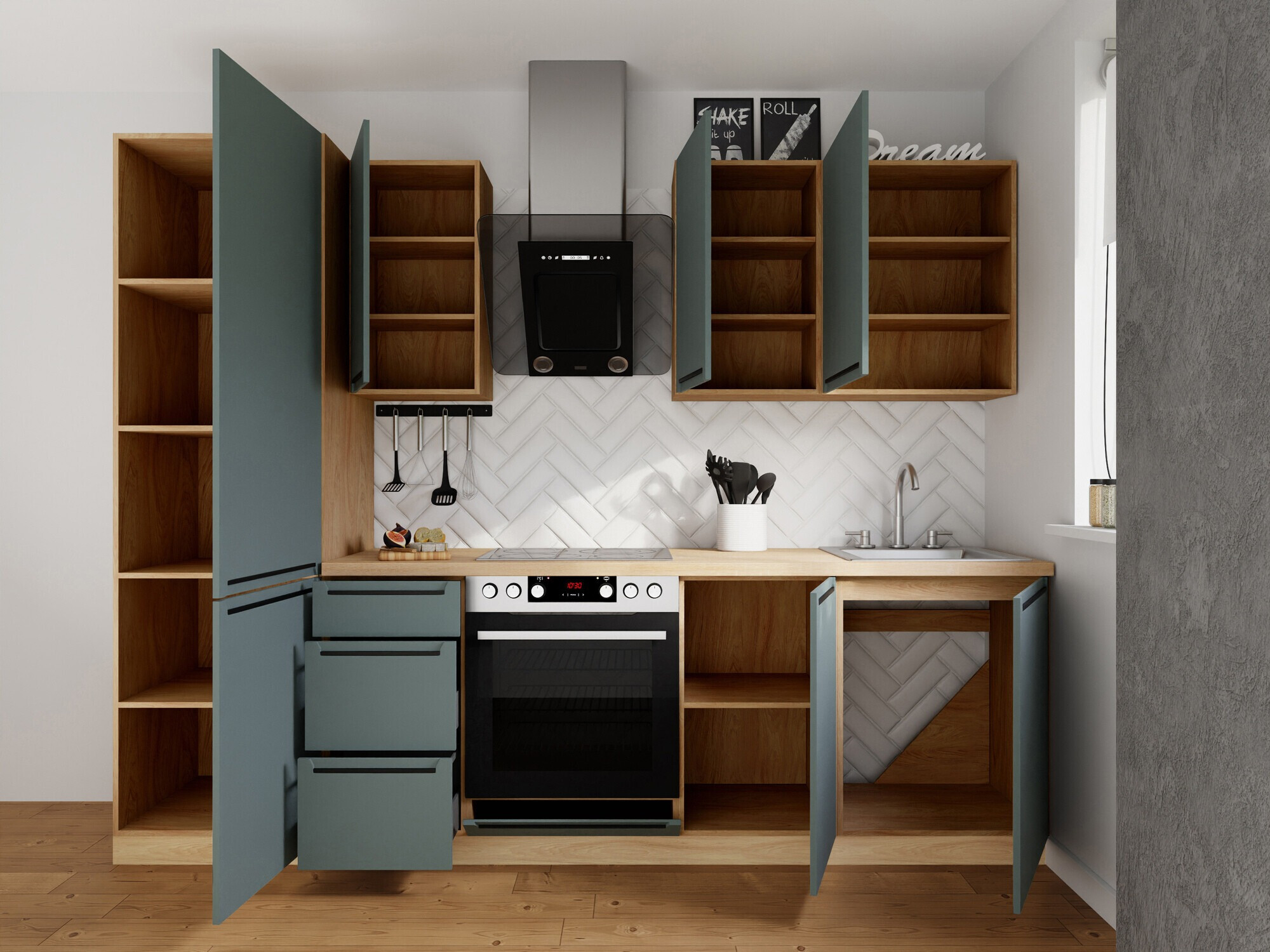 Moduļu virtuves komplekts Riso Green 168