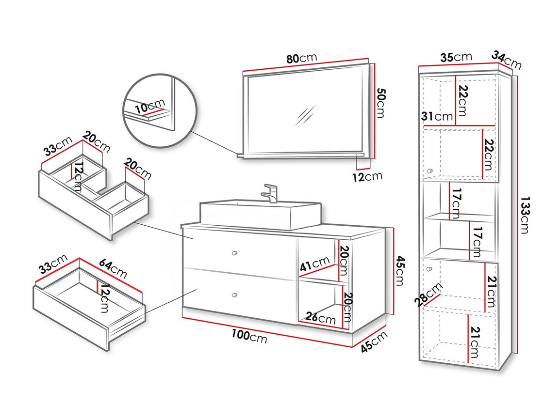 Vannas komplekts Ophruvi 101 (Melns + Melnais marmors)
