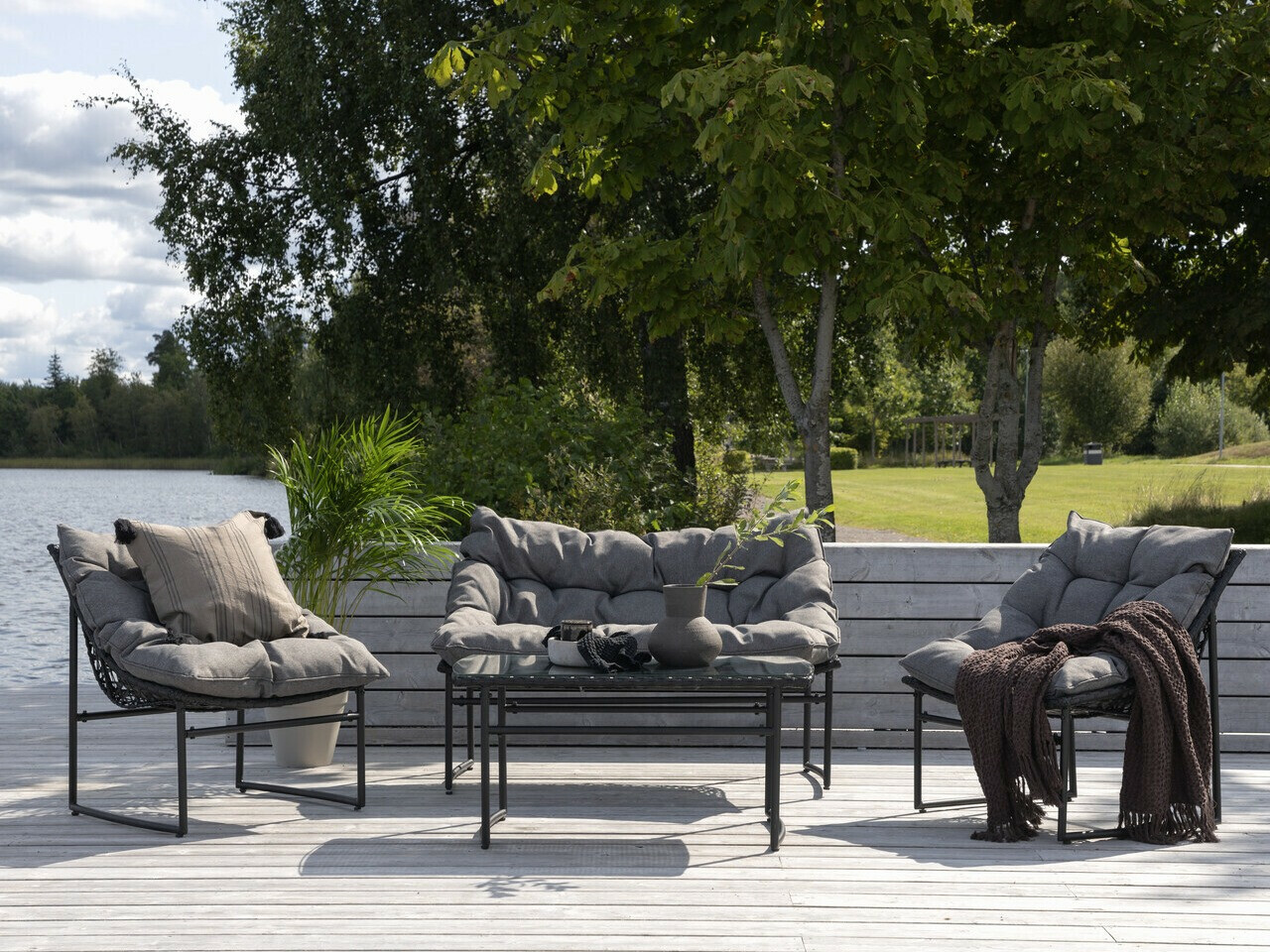 Dārza mēbeļu komplekts Dallas 4732 (Melns + Pelēks)