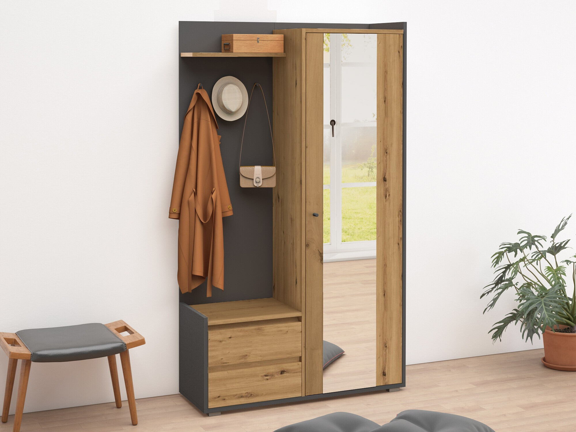 Прихожая Denton 1446 (Антрацит + Дуб)