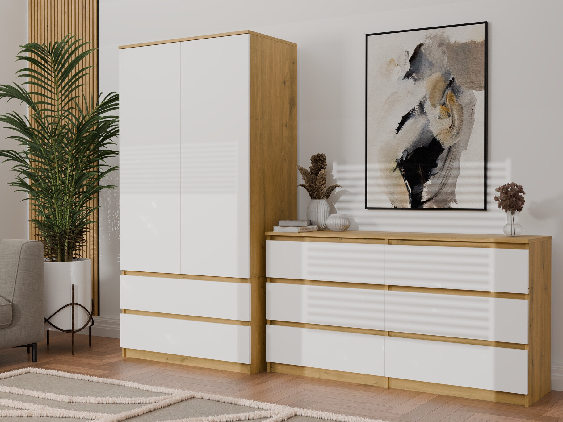 Skapis Elbvelu 116 (Artisan ozols + Balts)