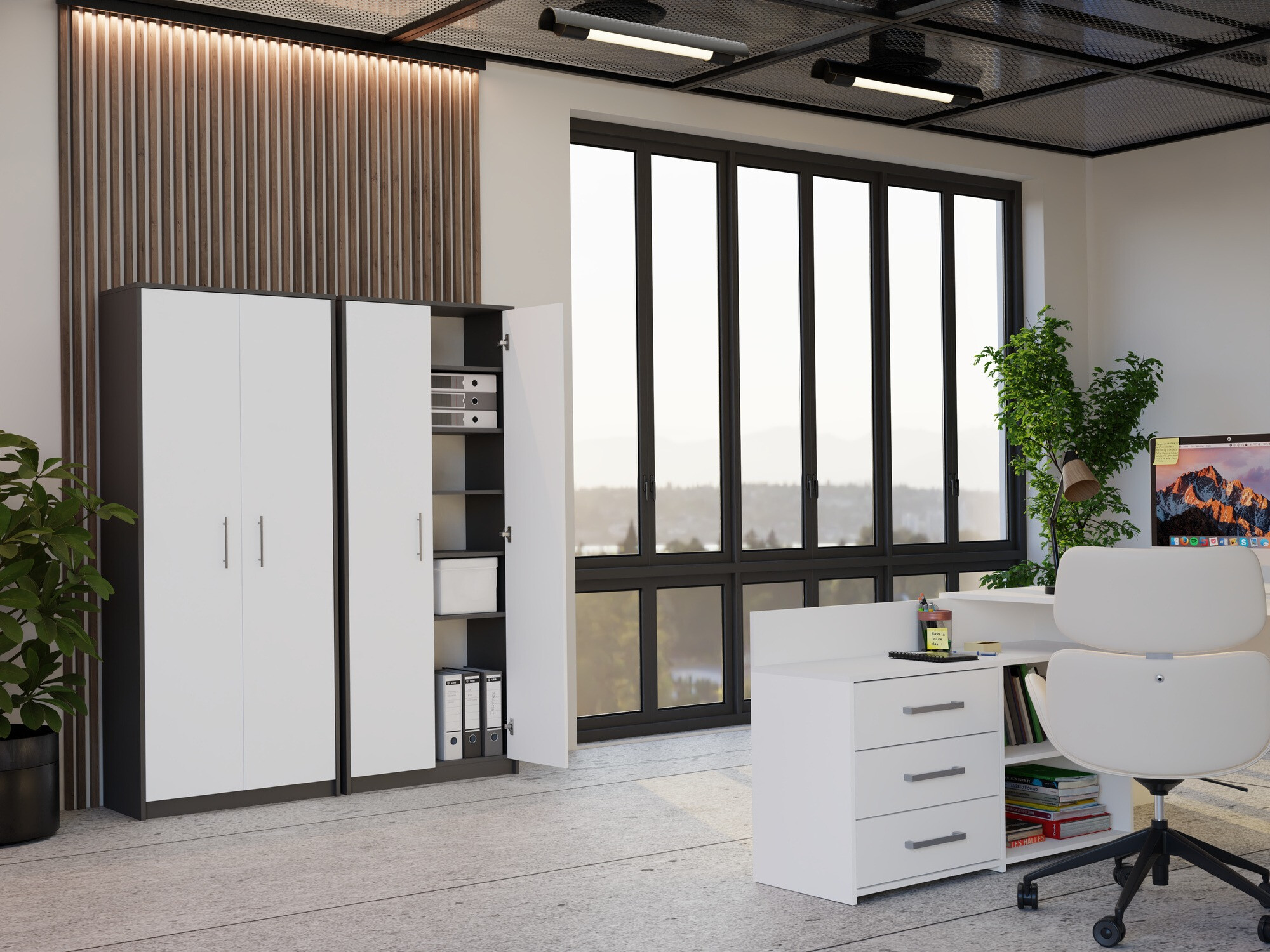 Стеллаж Mandeville 196 (Антрацит + Белый)