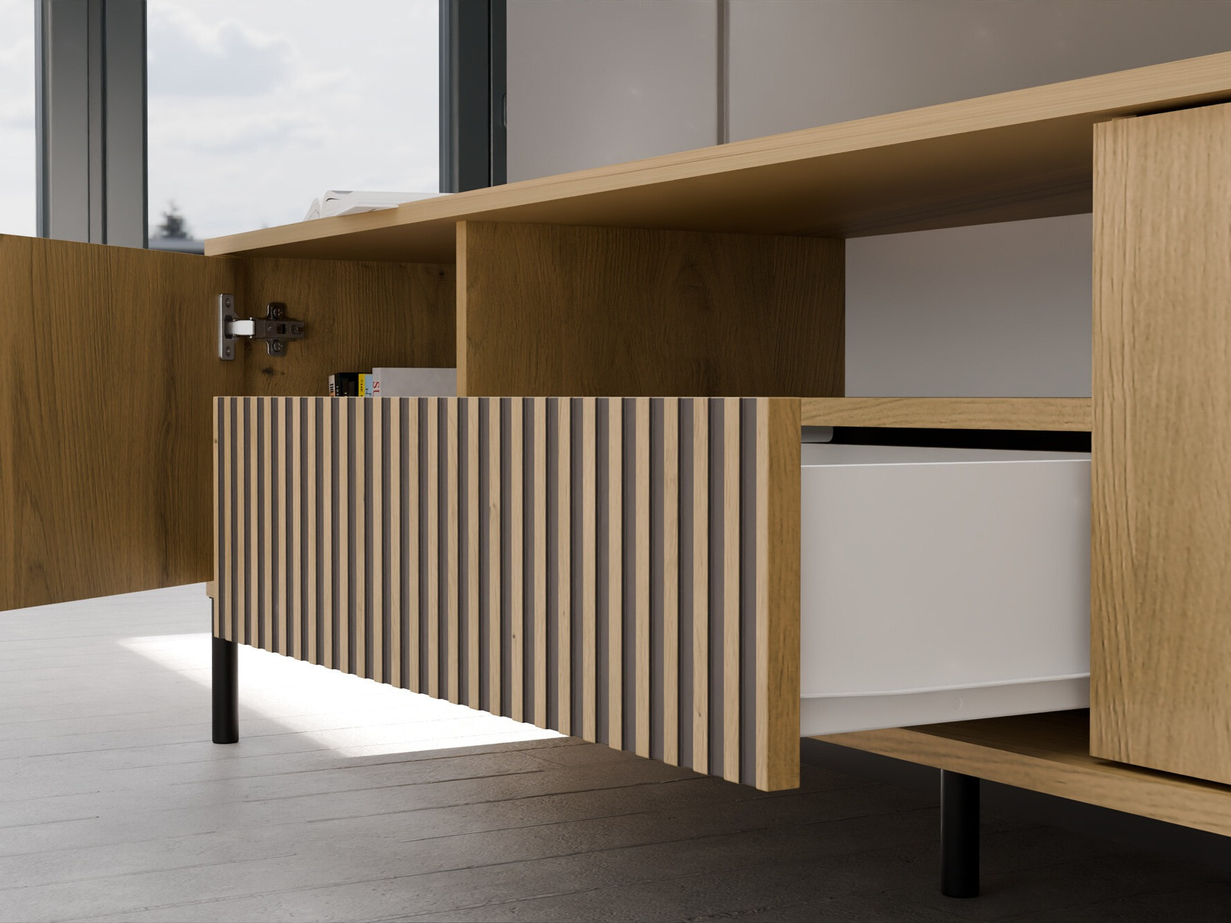 TV galds Orlsone 100 (Artisan ozols + Melns)