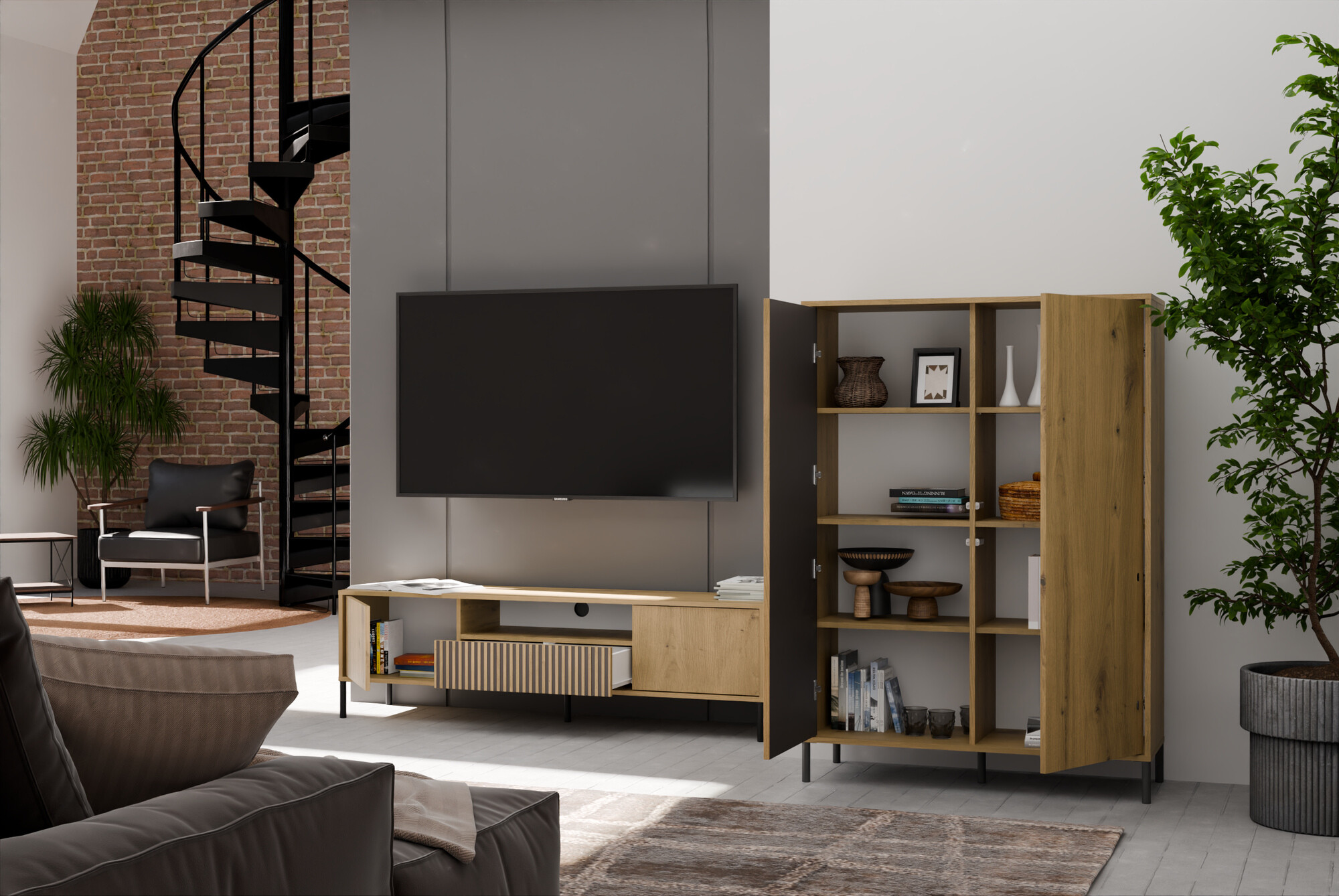 Viesistabas komplekts Orlsone 105 (Artisan ozols + Melns)