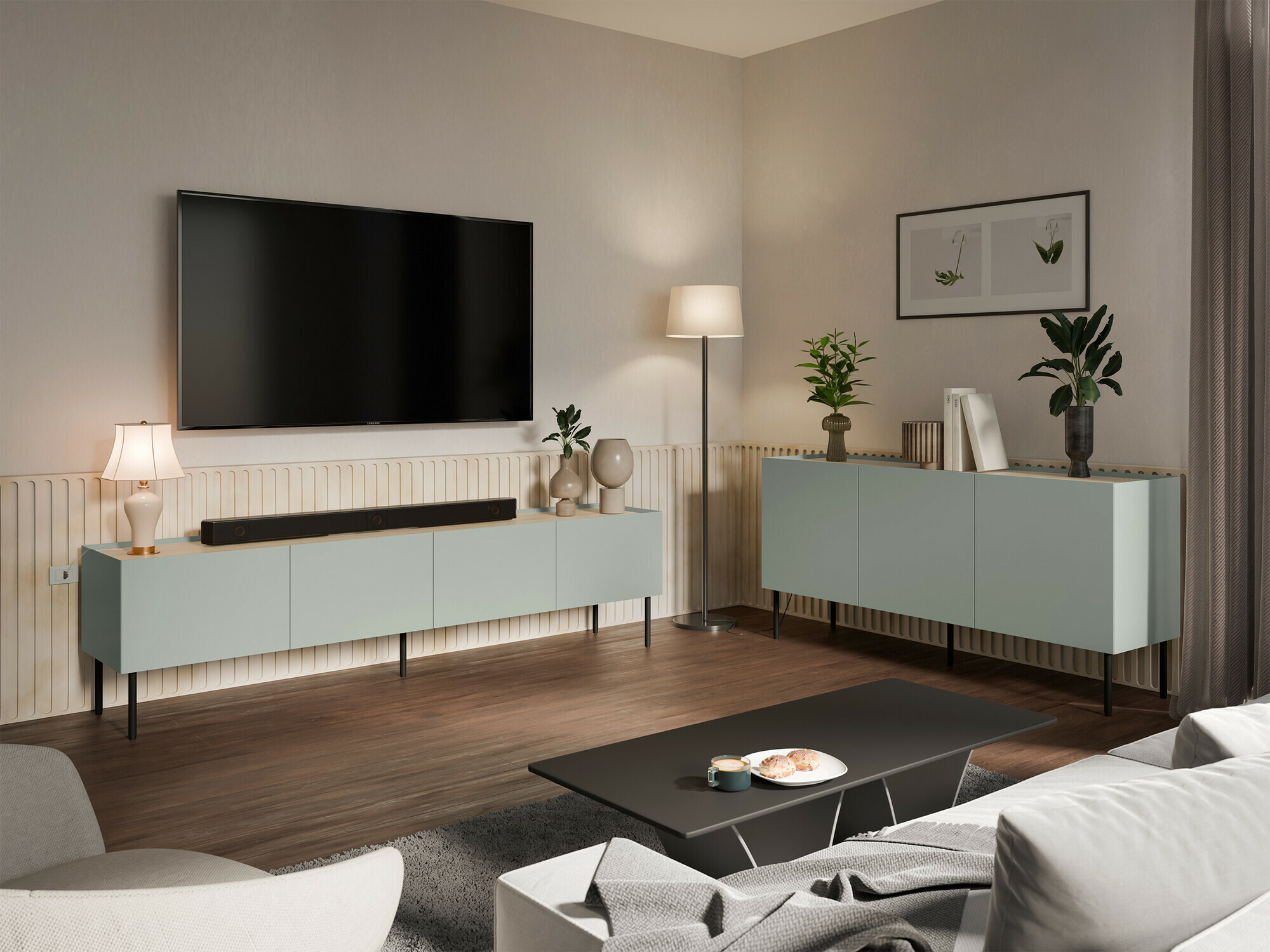 Viesistabas komplekts Melbela 109 (Gaišs olīvkoks + Ozols)