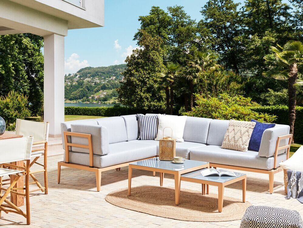 Dārza mēbeļu komplekts Berwyn 2539 (Gaišs koks + Gaiši pelēks)