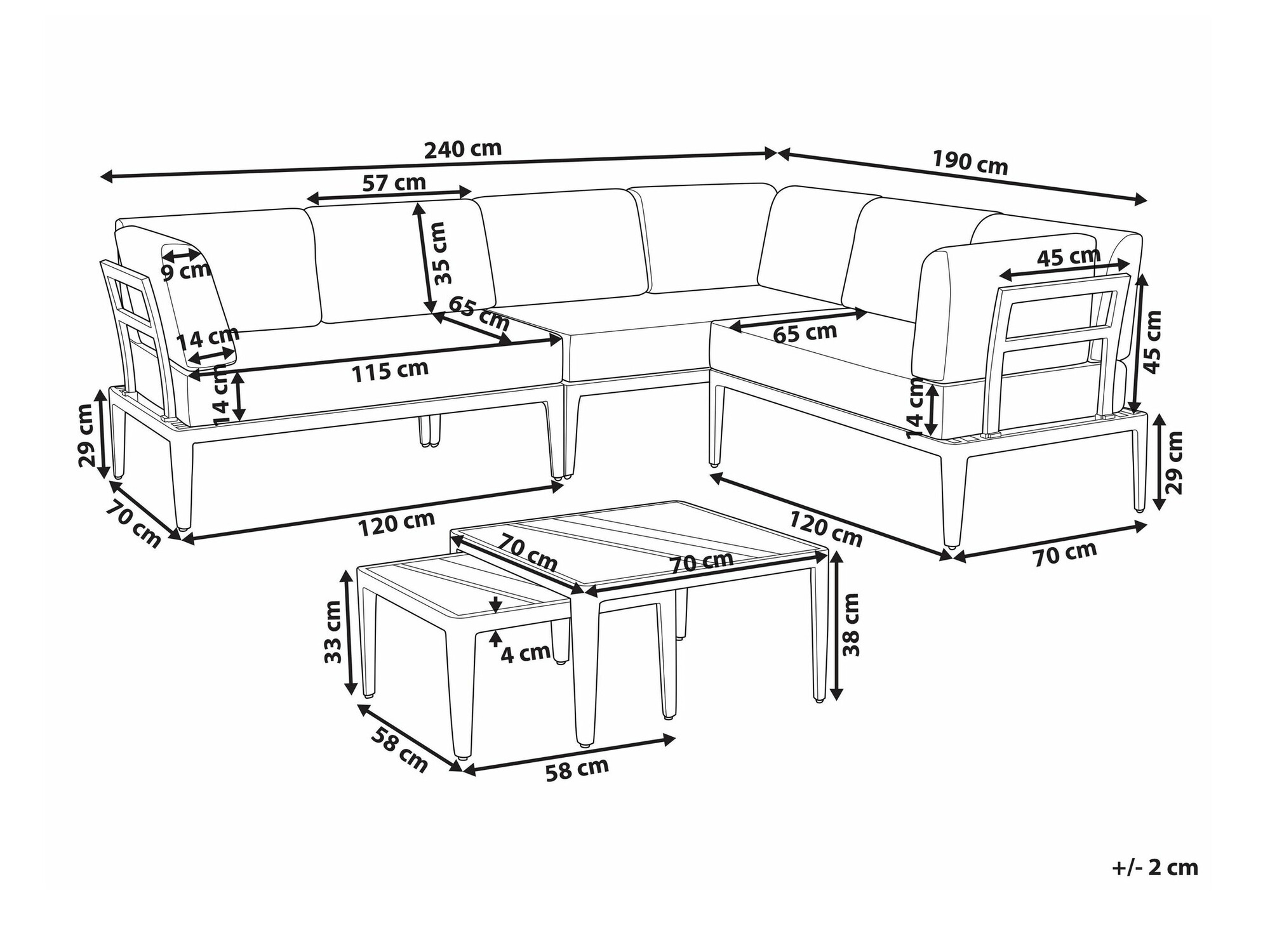Dārza mēbeļu komplekts Berwyn 2539 (Gaišs koks + Gaiši pelēks)