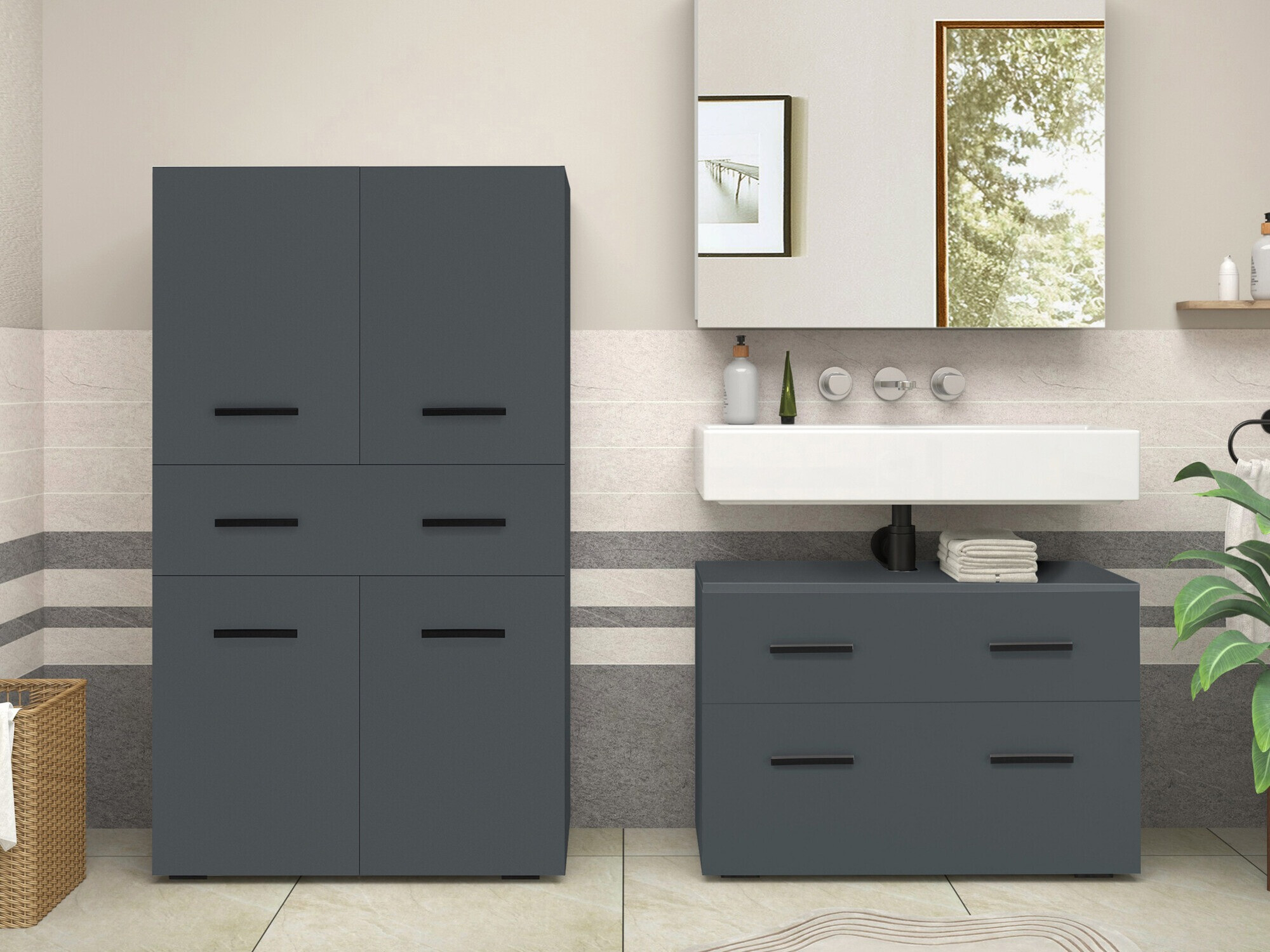 Stāvošs vannas skapītis Larlori 106 (Antracīts)