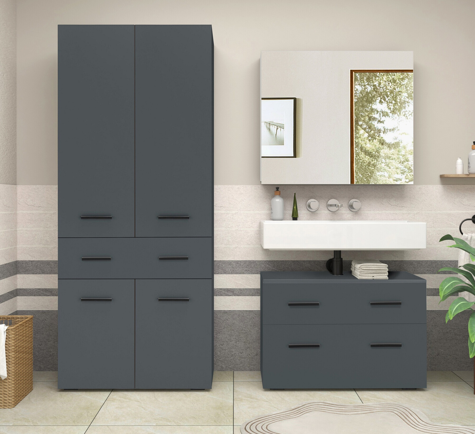 Stāvošs vannas skapītis Larlori 107 (Antracīts)