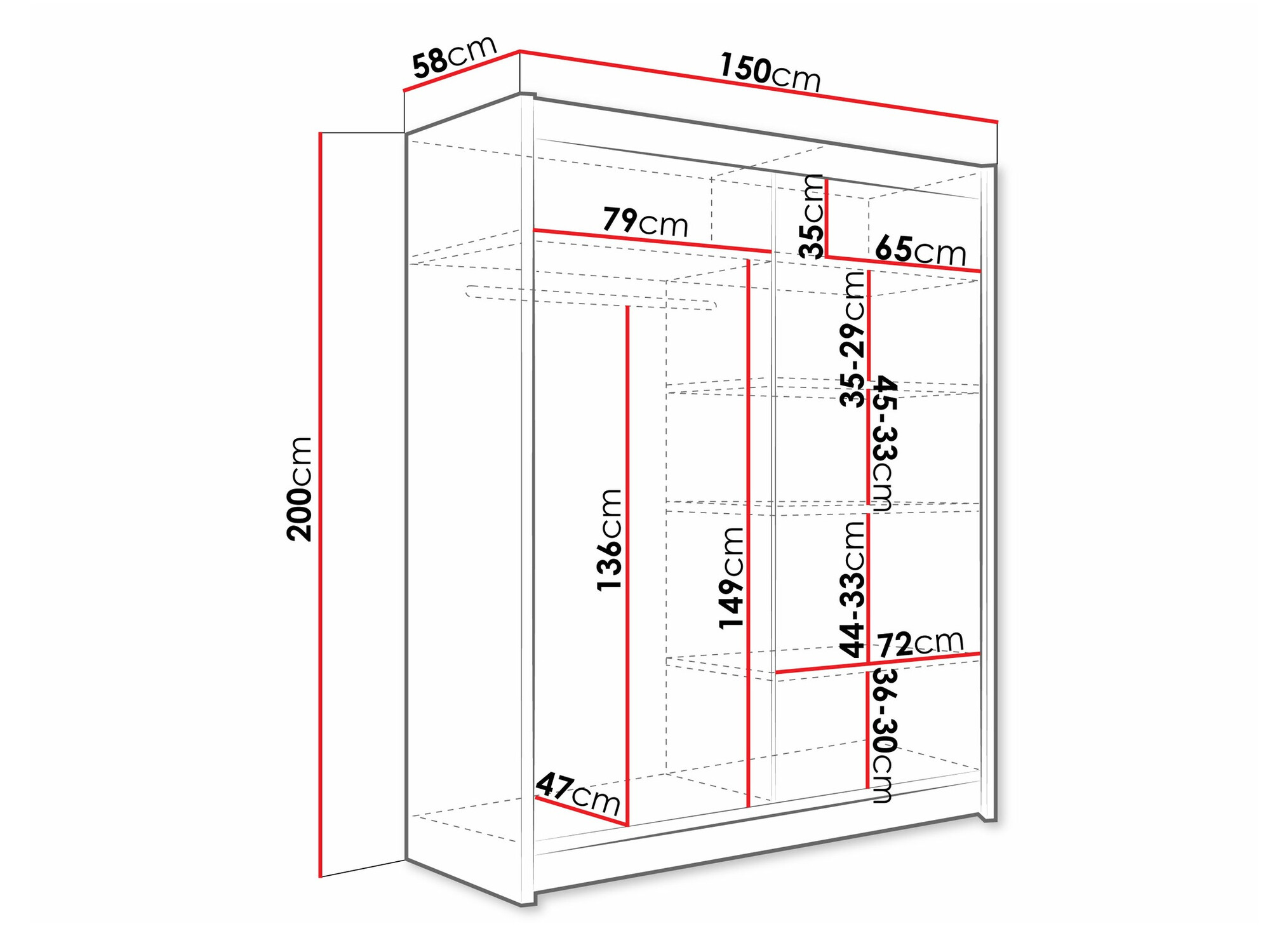 Skapis Closico 135 (Balts)