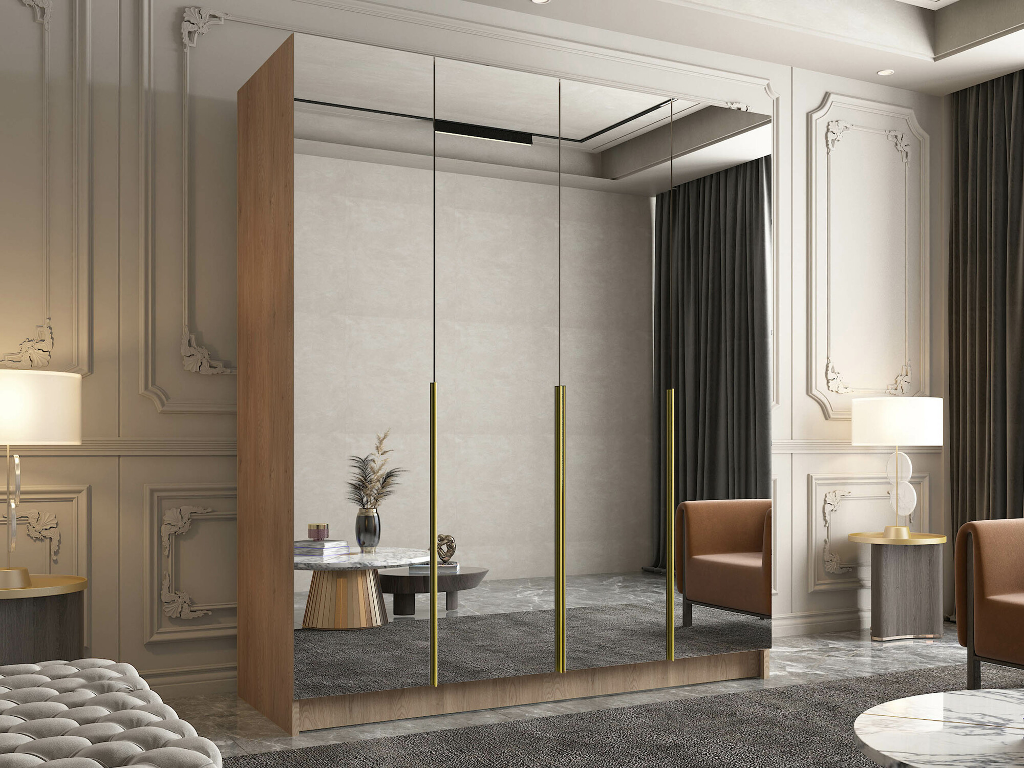 Skapis Closico 190 (Gaišs koks + Zelta)