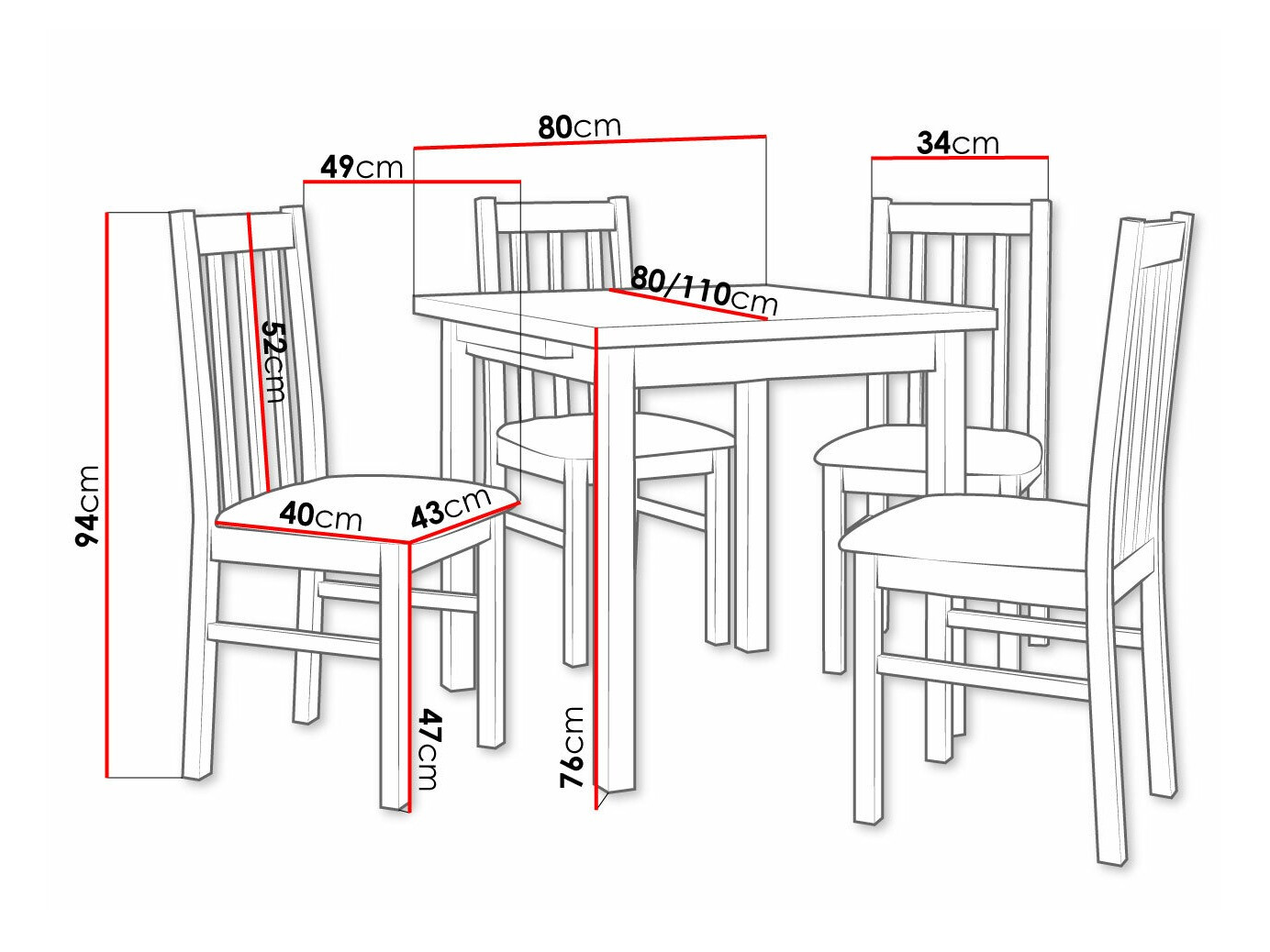 Ēdamistabas komplekts Victorville 263 (Balts)