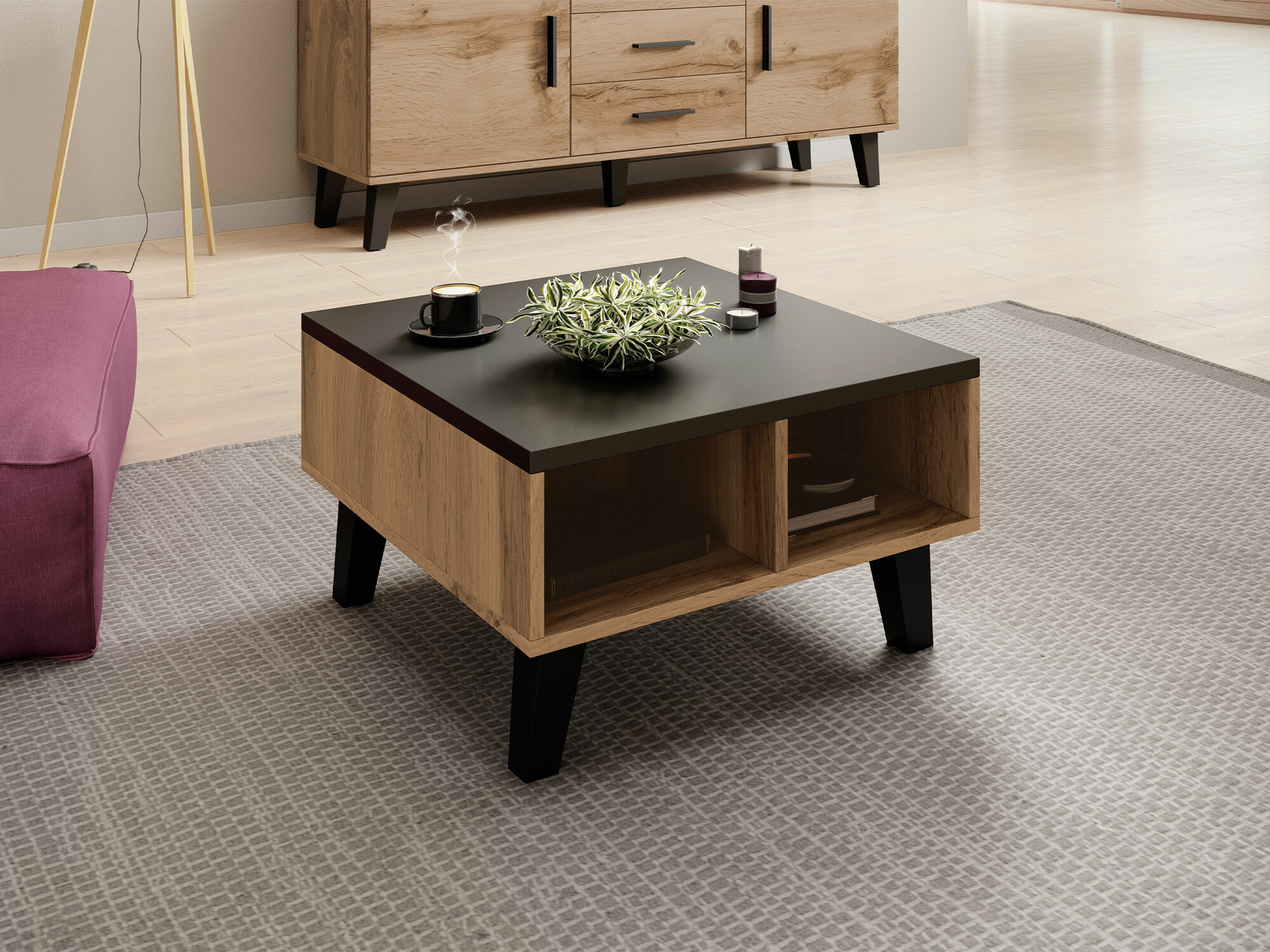 Журнальный столик Larfloi 100 (Дуб вотан + Чёрный)