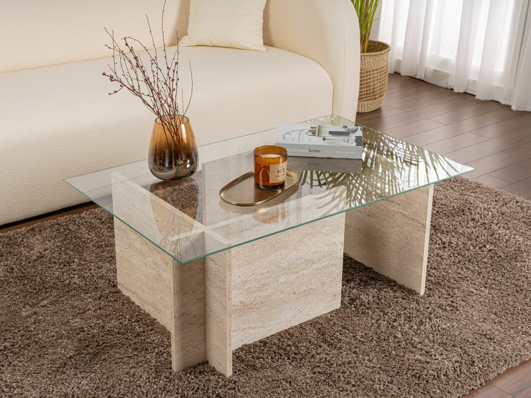 Žurnālu galdiņš Novato 112 (Gaišs travertīns)