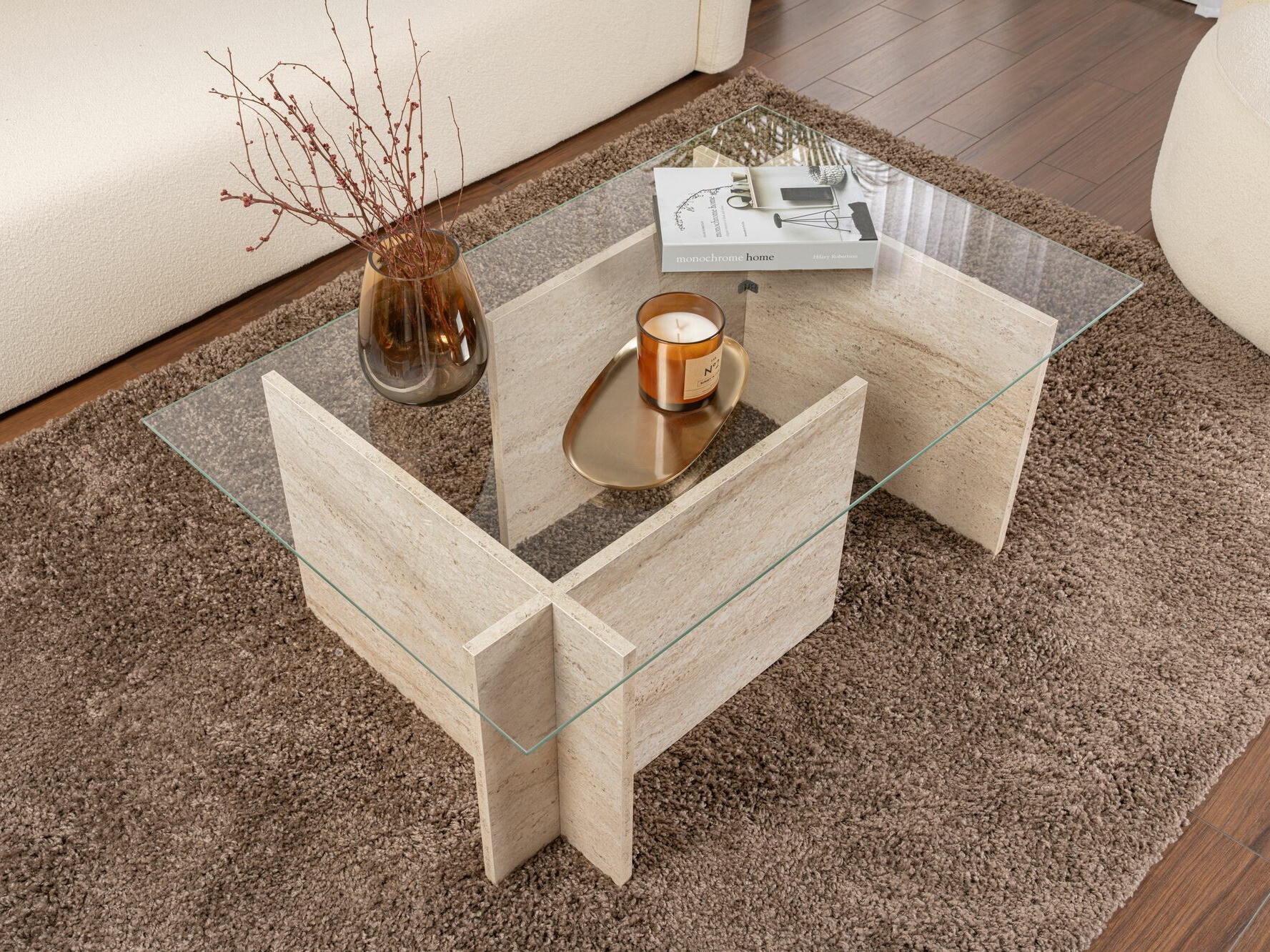 Žurnālu galdiņš Novato 112 (Gaišs travertīns)