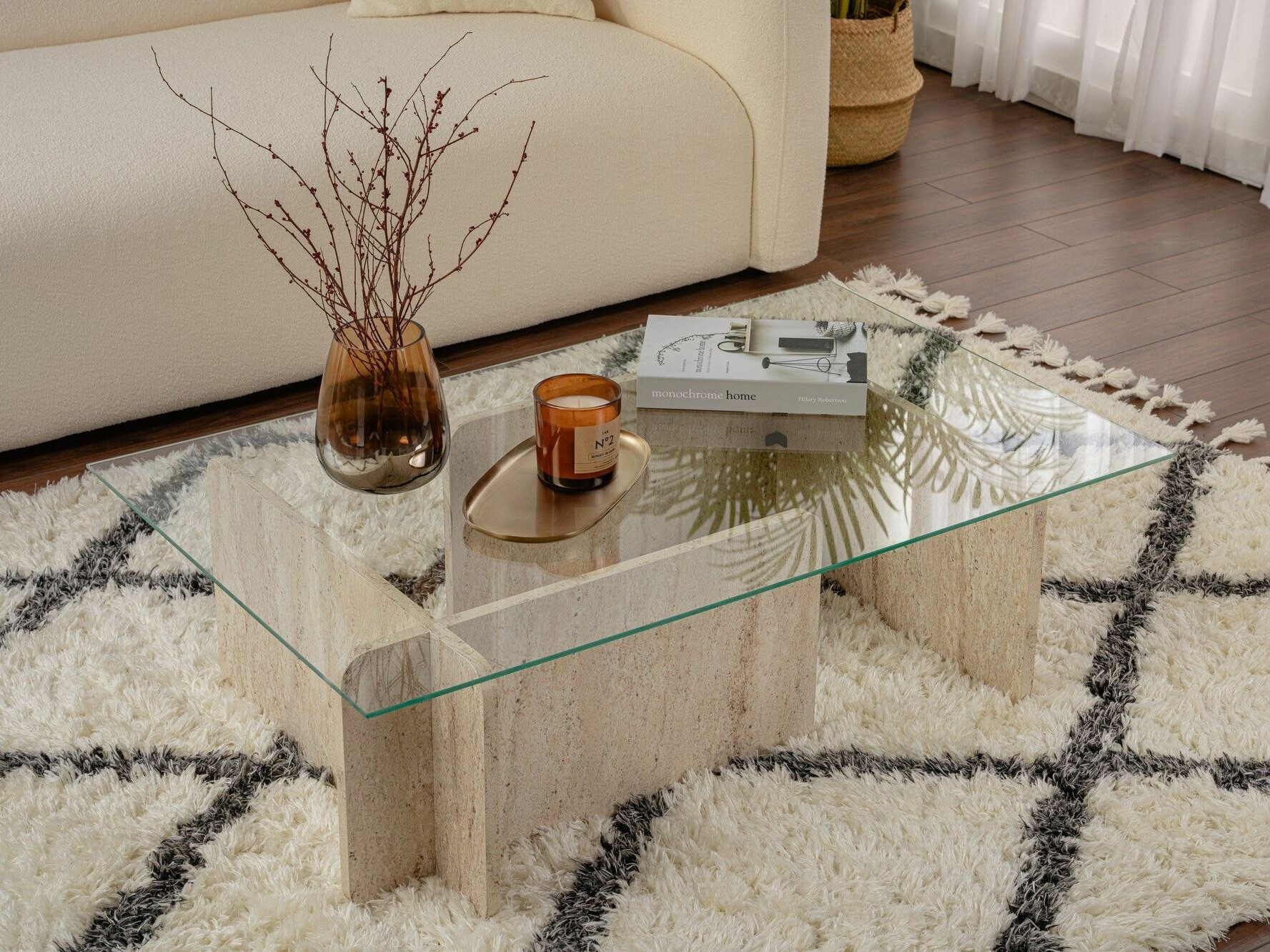 Žurnālu galdiņš Novato 113 (Gaišs travertīns)