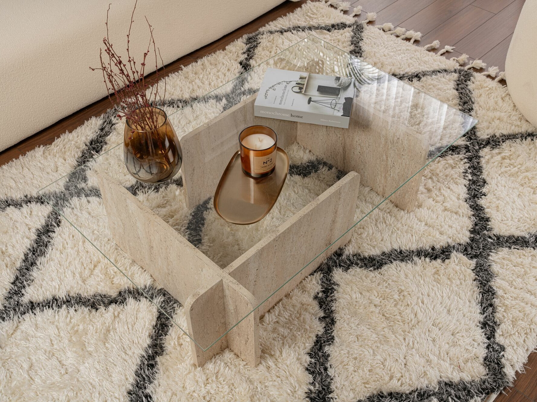 Žurnālu galdiņš Novato 113 (Gaišs travertīns)