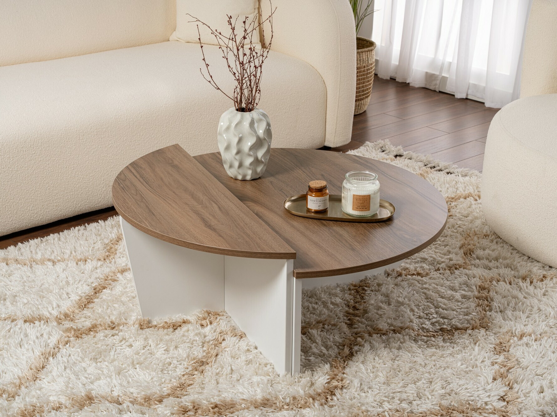 Комплект журнальных столиков Novato 100 (Грецкий орех + Белый)