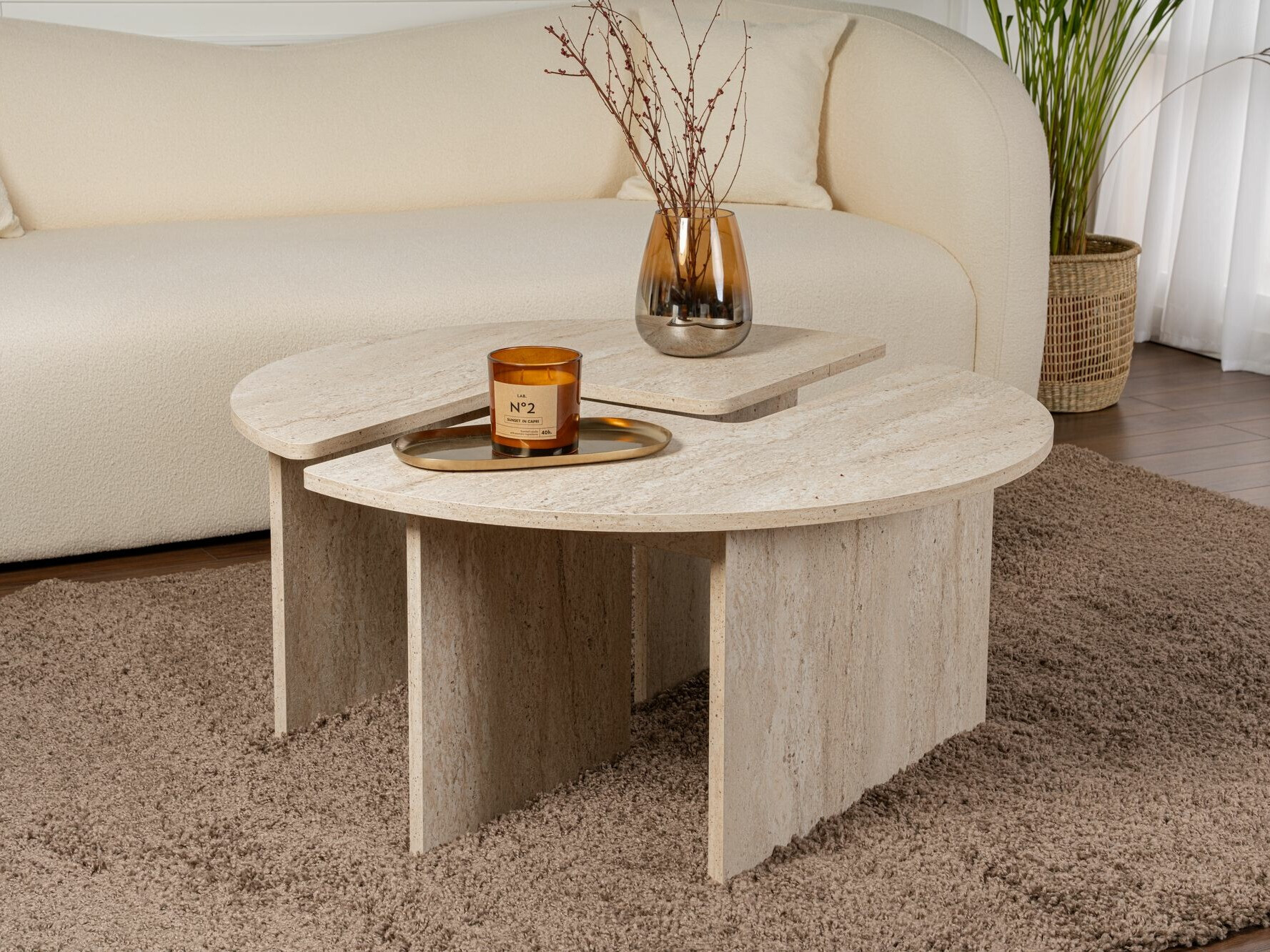 Žurnālu galdiņu komplekts Novato 114 (Gaišs travertīns)