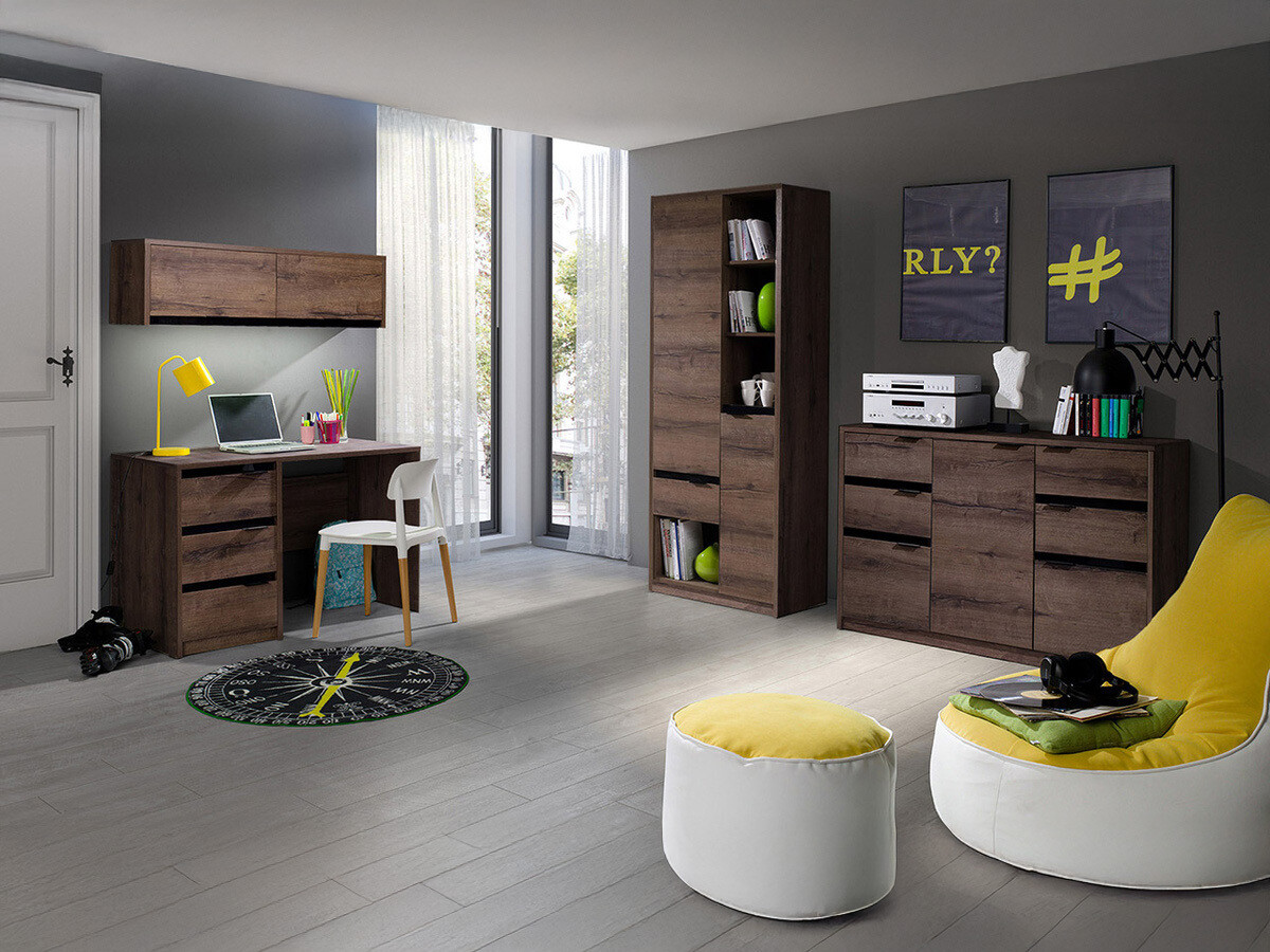 Комплект для домашнего офиса Fivelbo 116 (Монастырский дуб + Глянцевый черный)