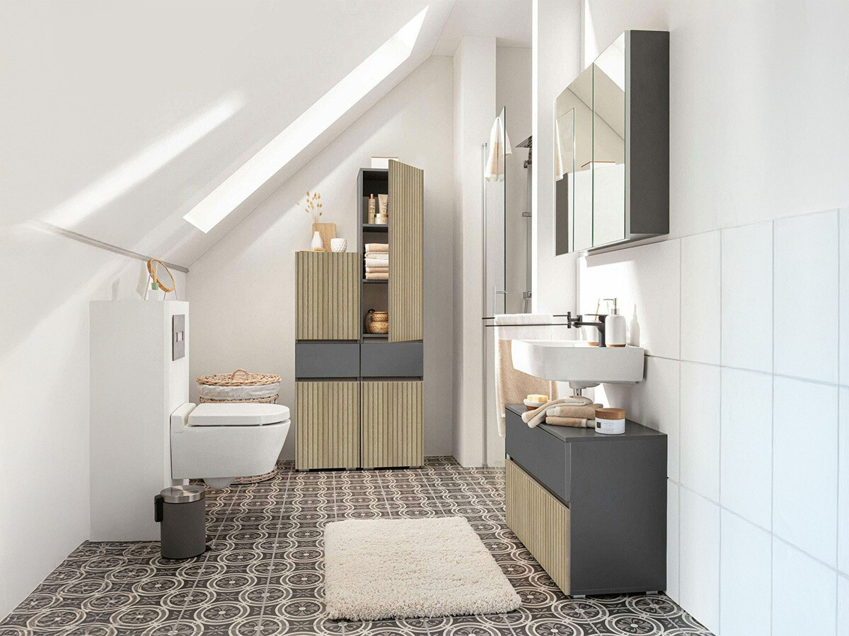 Stāvošs vannas skapītis Soncamu 106 (Antracīts + Gaišs ozols)