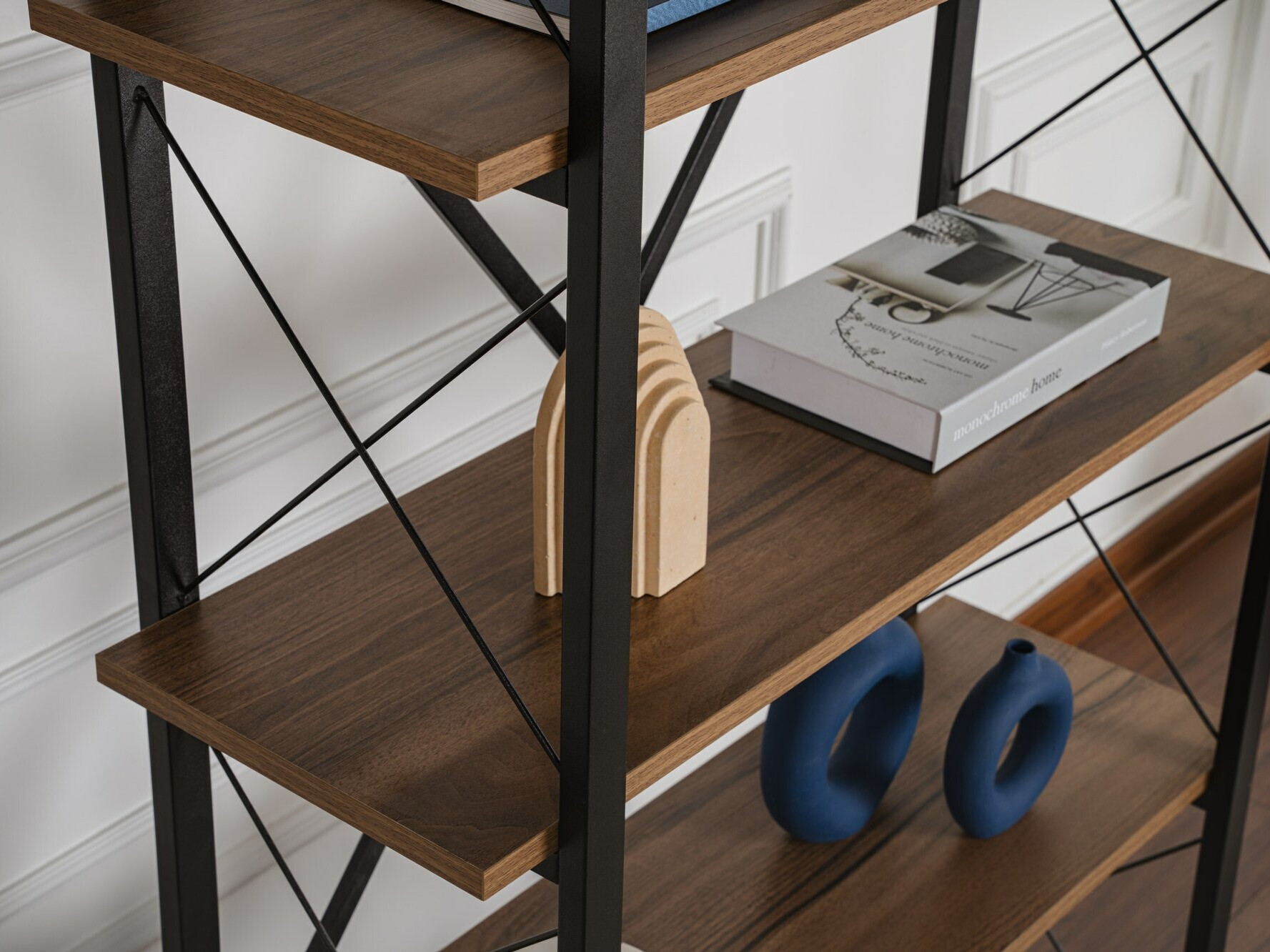 Стеллаж Novato 115 (Грецкий орех + Чёрный)