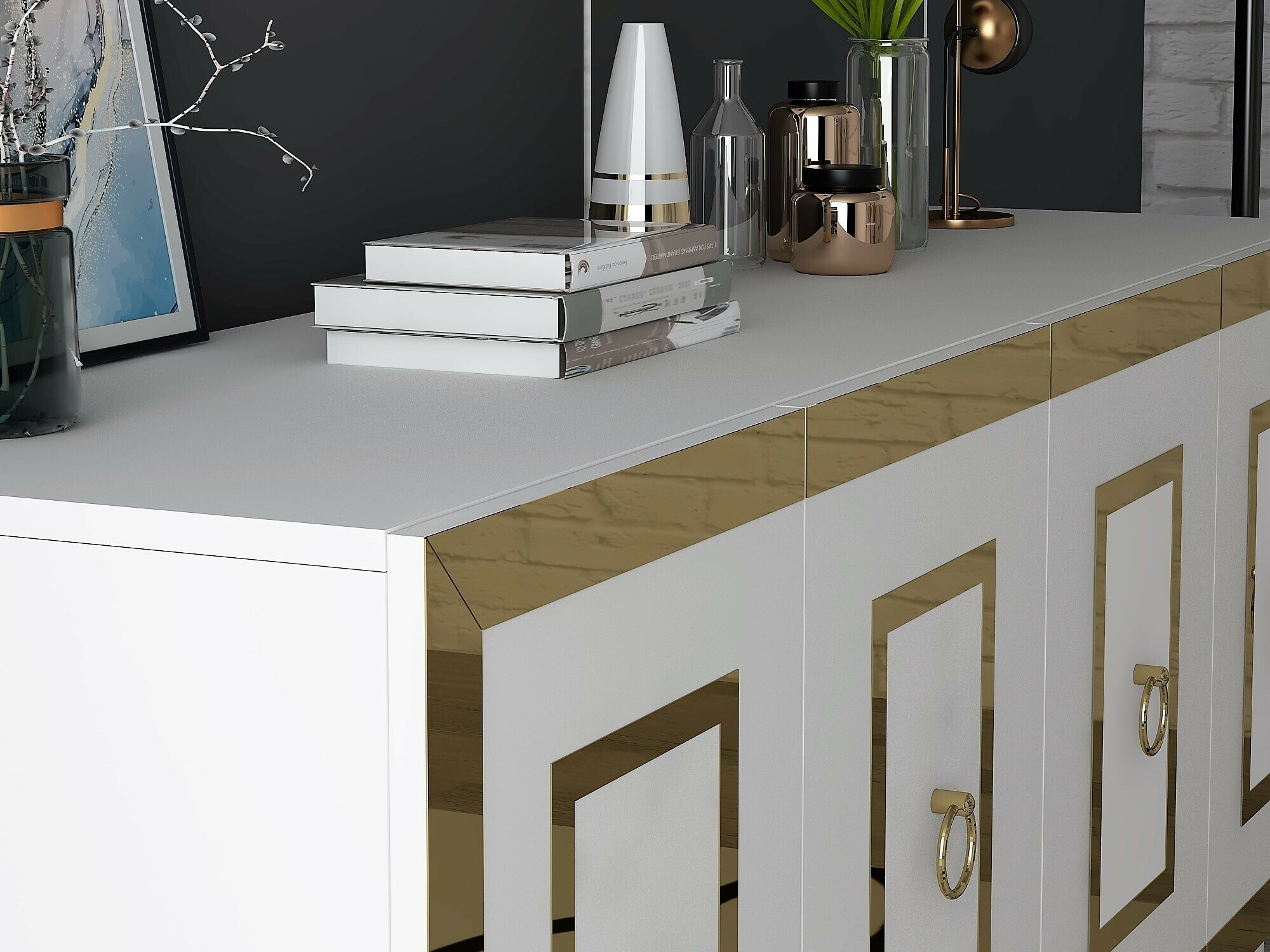 Шкафчик Kailua 2408 (Белый + Золотой)