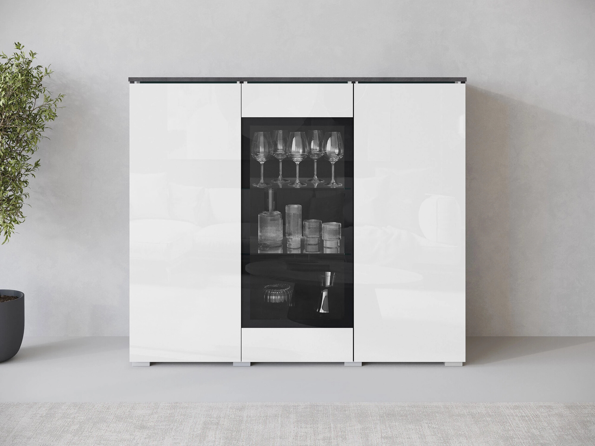 Шкафчик Sarasota 186 (Матера серый + Глянцевый белый)