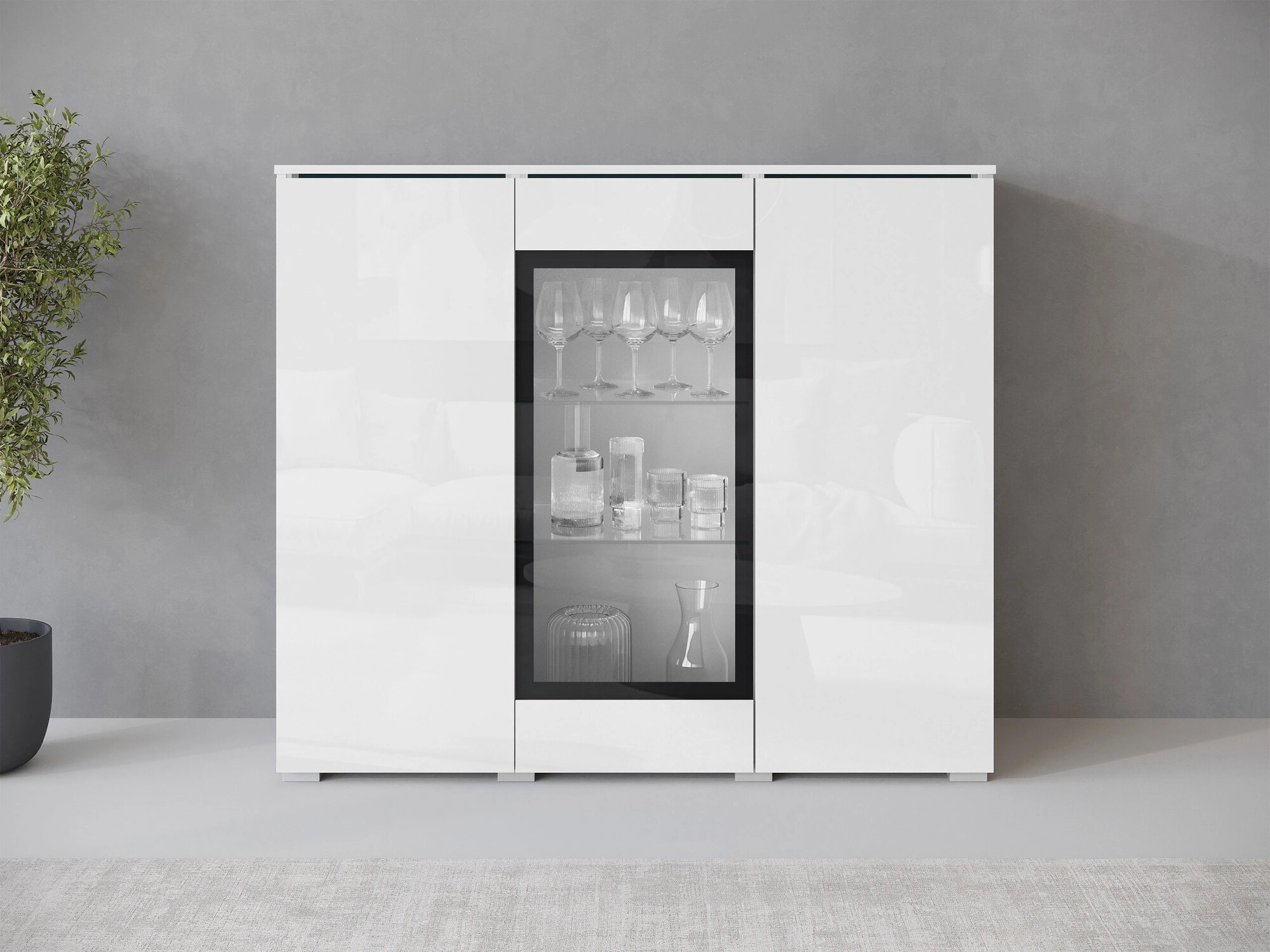 Skapis Sarasota 186 (Balts + Glancēts balts)