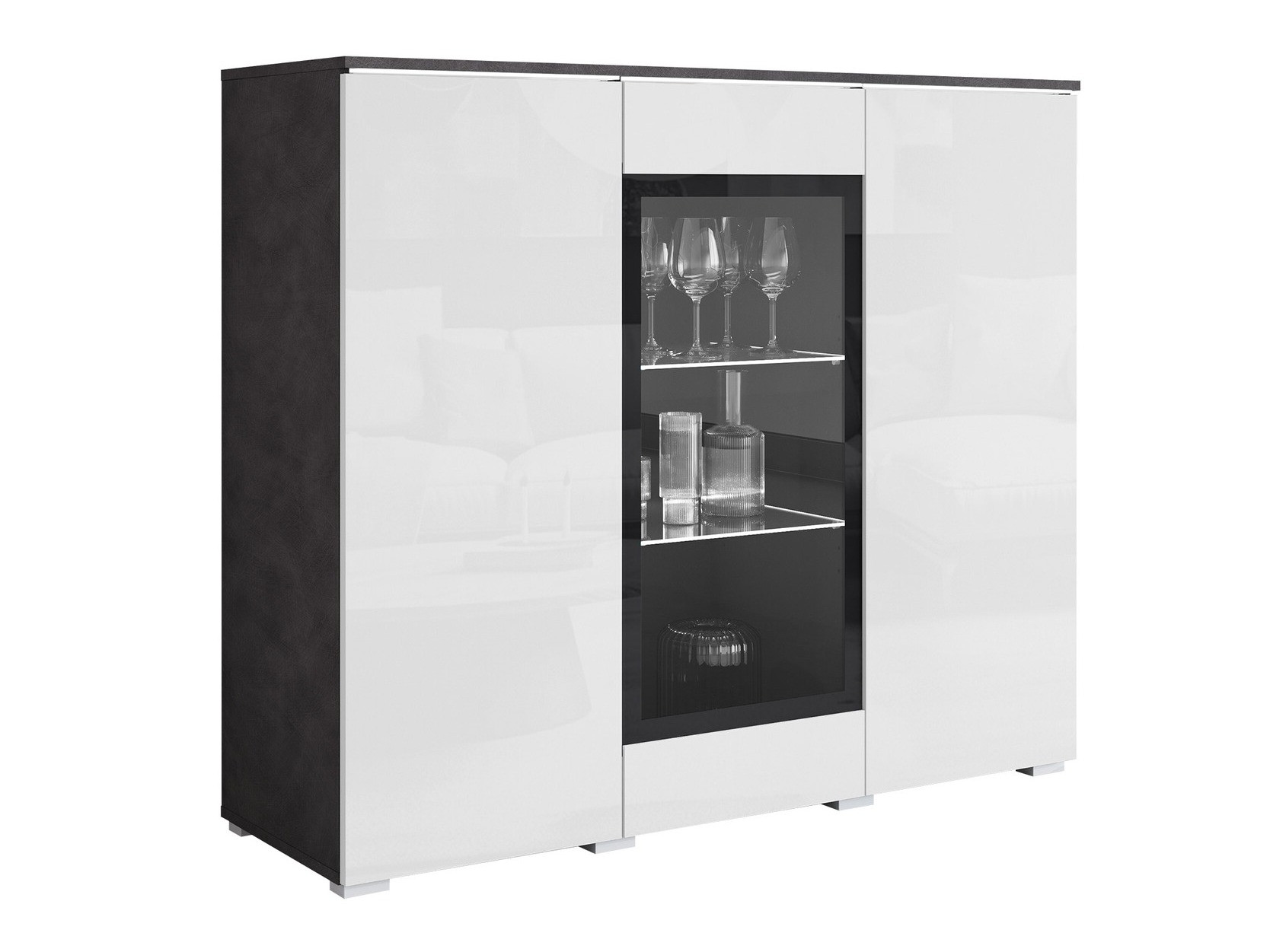 Skapis Sarasota 186 (Matera pelēks + Glancēts balts)