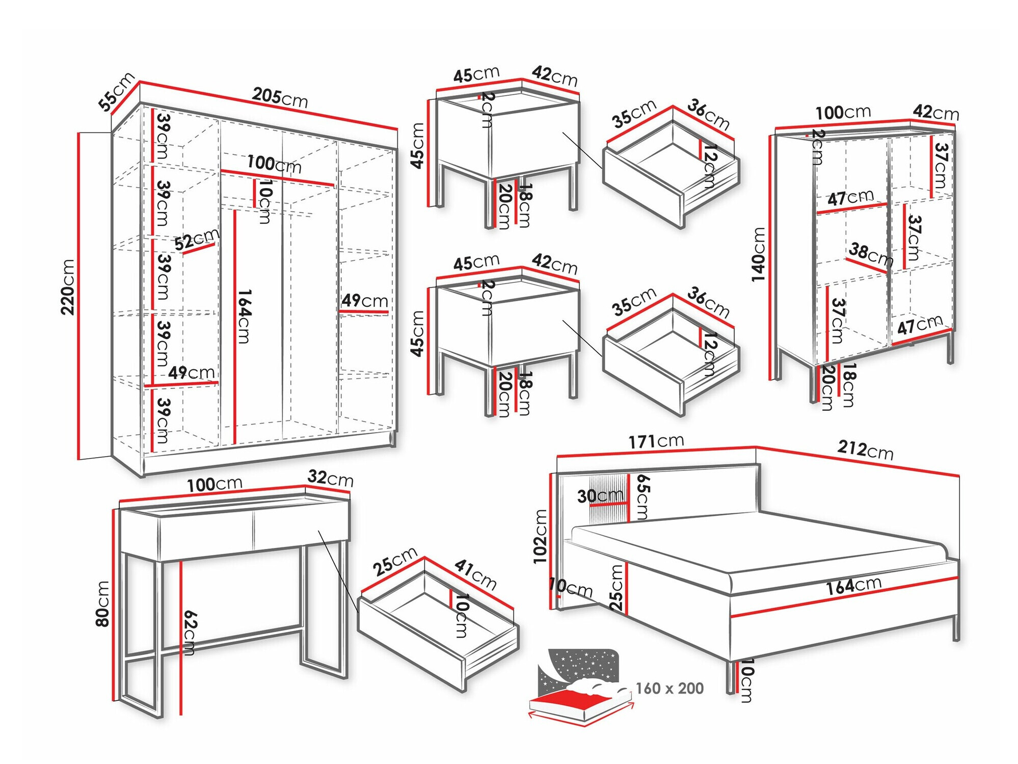 Спальный гарнитур Lunole 111 (Artisan дуб + Чёрный)